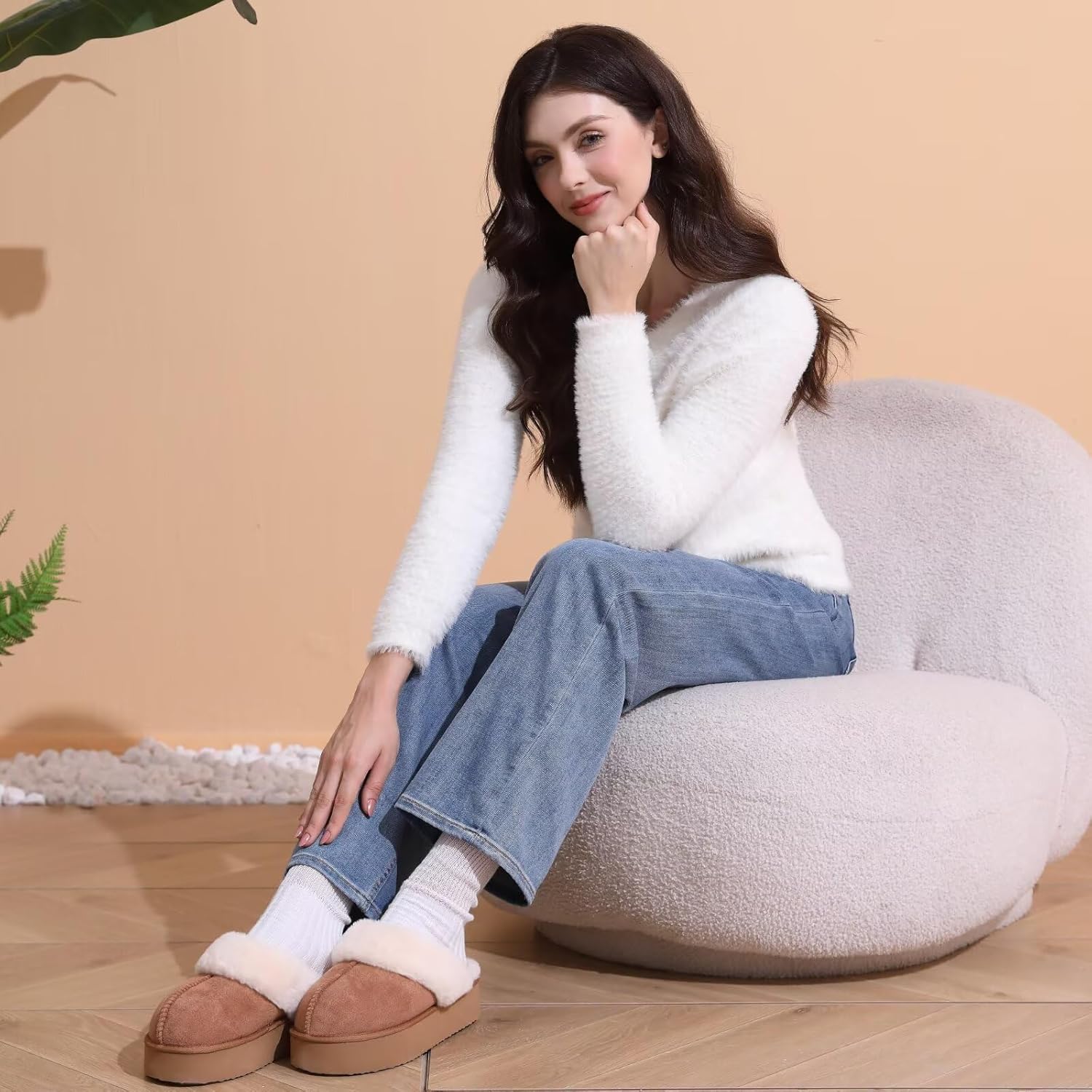 LBF Fuzzy Platform Slippers for Women Super Soft Fur Slippers Cozy Warm Slip On Slippers Indoor and Outdoor - Image 2