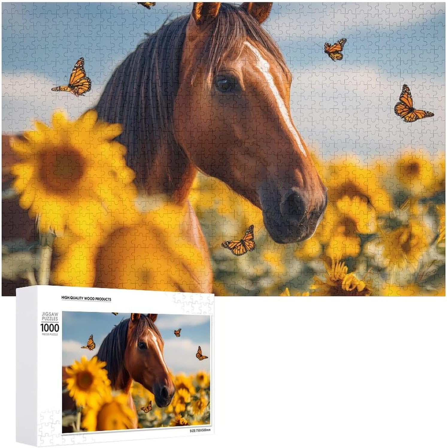Horse Sunflower Floral Butterfly Puzzles for Adults 1000 PCS Wooden Jigsaw Puzzle Wall Decor Christmas