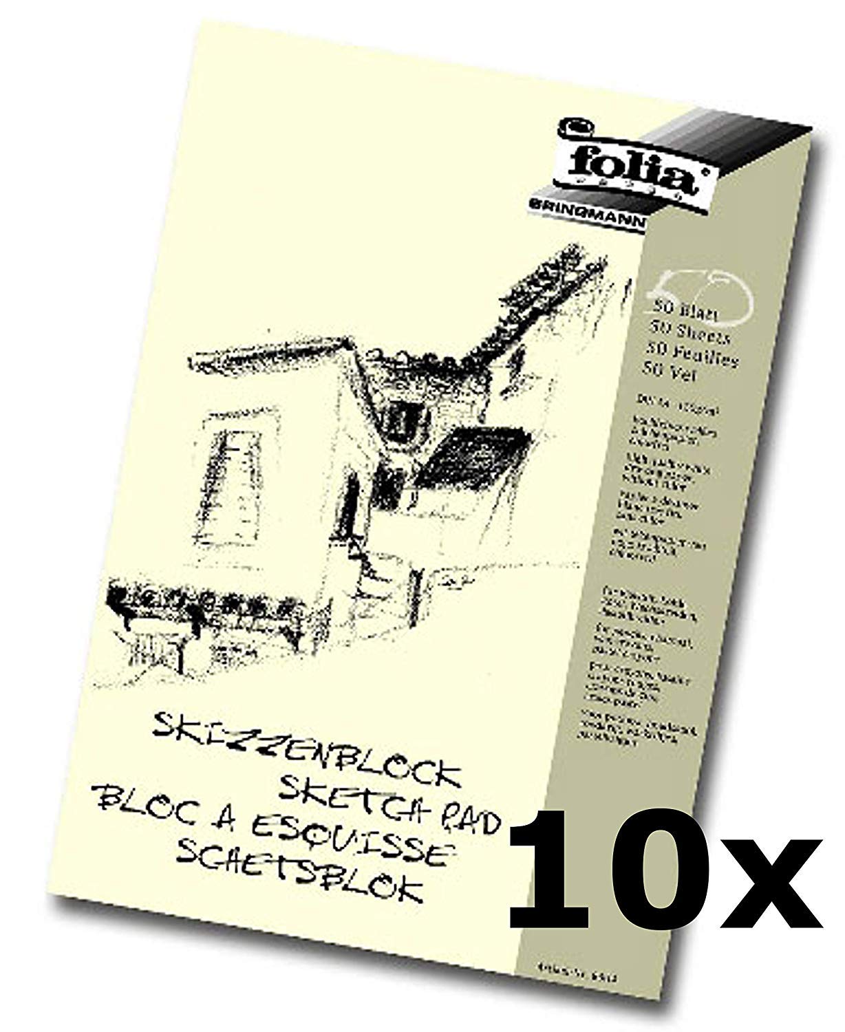 folia 8304 - Skizzenblock, 120 g/m², DIN A4, 50 Blatt (10 Stück)