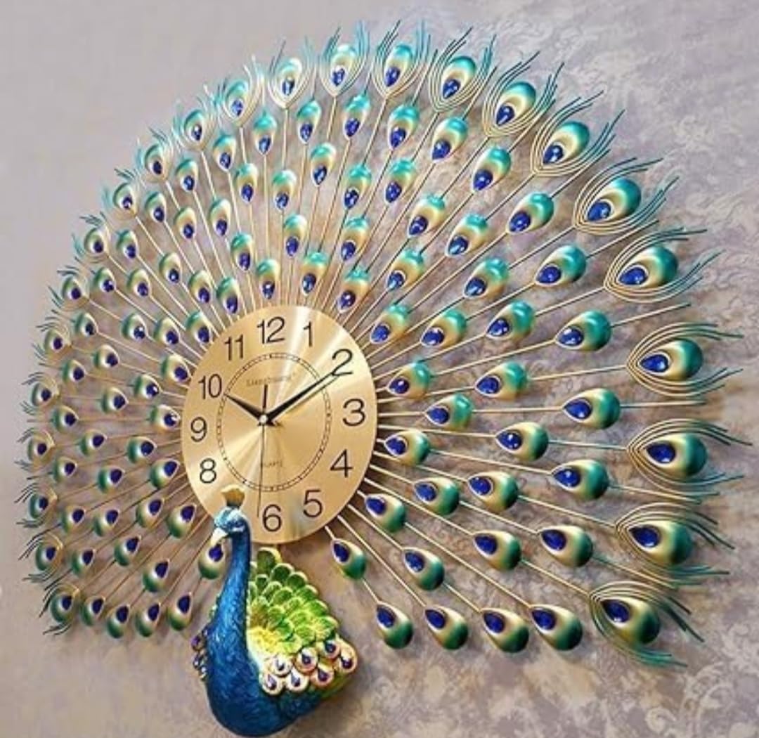 Peacock European Style Luxury Living Room Analog Clock 3D Diamonds Non-Ticking Silent Creative Personality Silent Metal Large Crystal Quartz Art Wall Decorative (Multi) Luxury Gold-picture-15