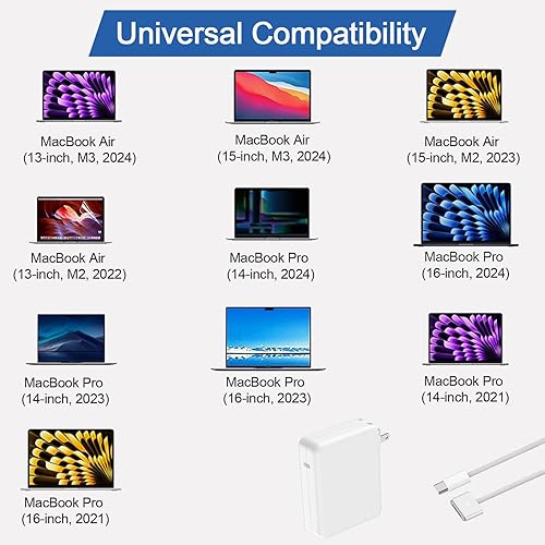 Miniatura 5 de Cargador de 140 W para Mac Book Pro 14 de 16 pulgadas 2024 2023 2021, Mac Book Air 13 de 15 pulgadas 2024 2023 2022 M3 M2 M1, con LED 6.6 pies USB-C