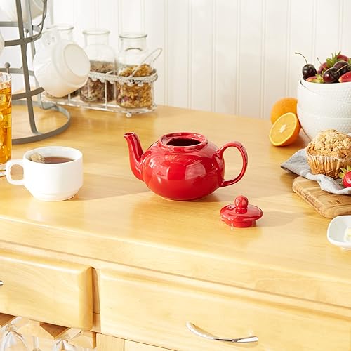 Miniatura 4 de RSVP International Stoneware - Tetera de cerámica, apta para microondas y lavavajillas, 16 onzas, color rojo