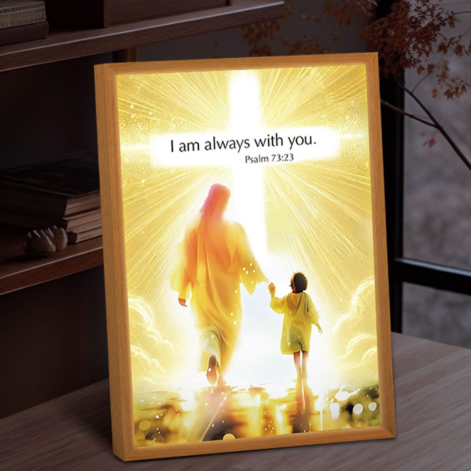 4D LED Jesus Night Light, LED Jesus Photo Frame Lamp, Illuminated Plug-in Lamp, 17x22x4.6 cm, for Bedroom Living Room