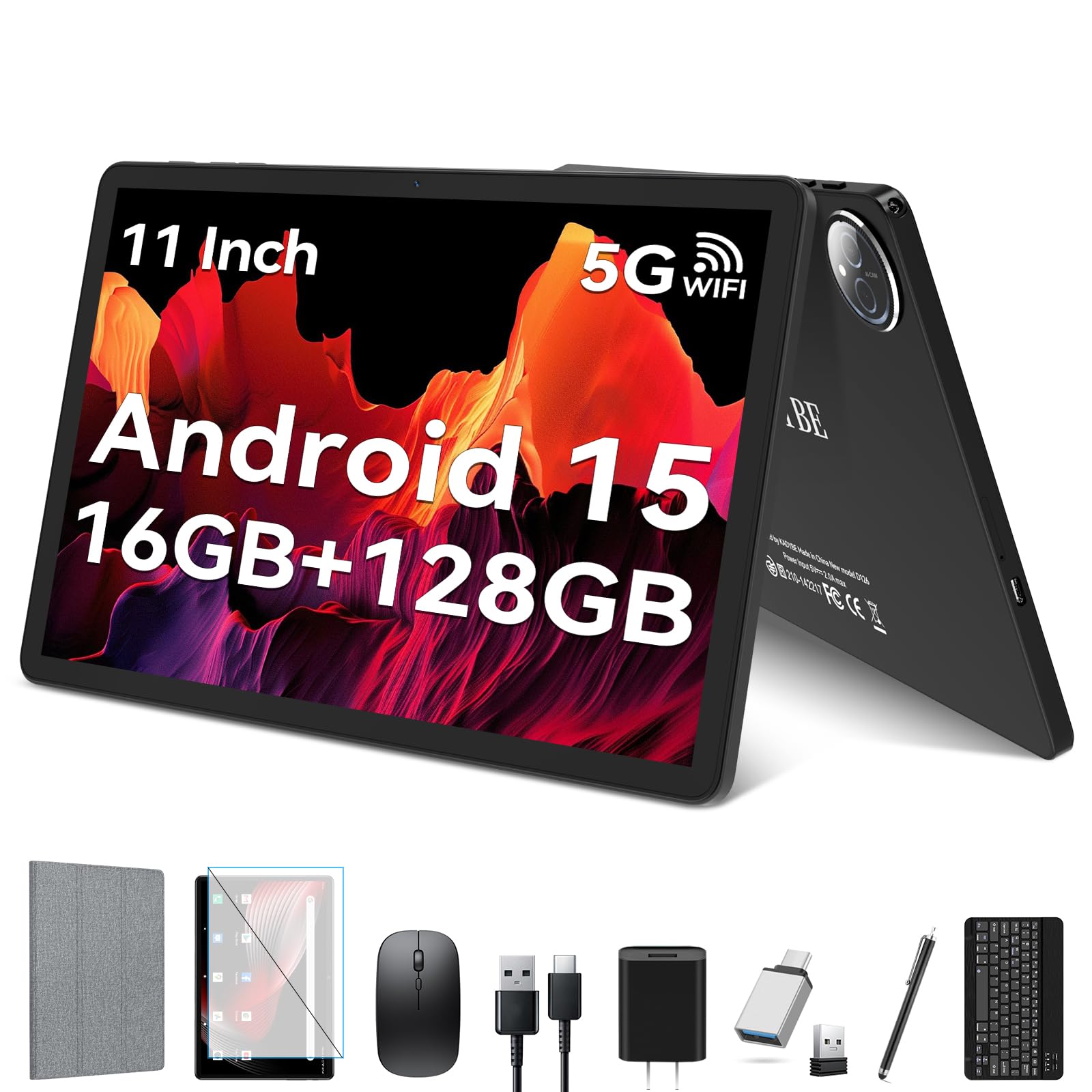 KADYBE Android 15 Tablet 11 inch, 2025 Latest Tablets with 16GB RAM 128GB ROM 1TB Expand, Tablet with Keyboard, 8000mAh Battery, Octa-Core MTK 8786