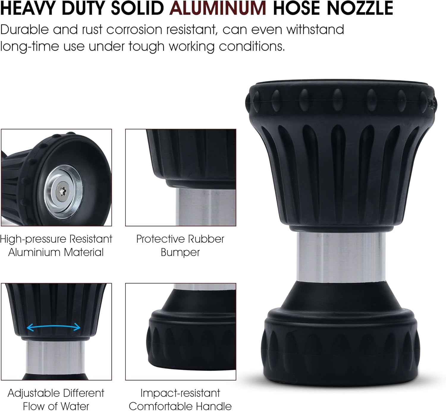 S.M. Arnold Professional 4-Inch Fireman Hose Nozzle - Adjustable, Heavy-Duty, Versatile Spray for Efficient Cleaning, Ergonomic Design, Ideal for Car Wash, Gardening, Outdoor Activities
