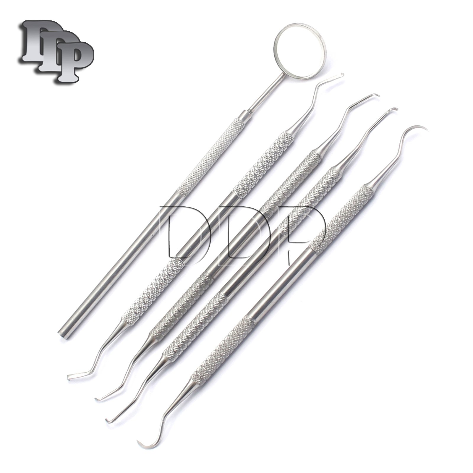 DDP 5PC Assorted Stainless Steel Dental Picks Double END and Mirror