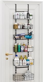 Over The Door Bathroom Organizer, 6-Tier Adjustable Metal Baskets Hangin...