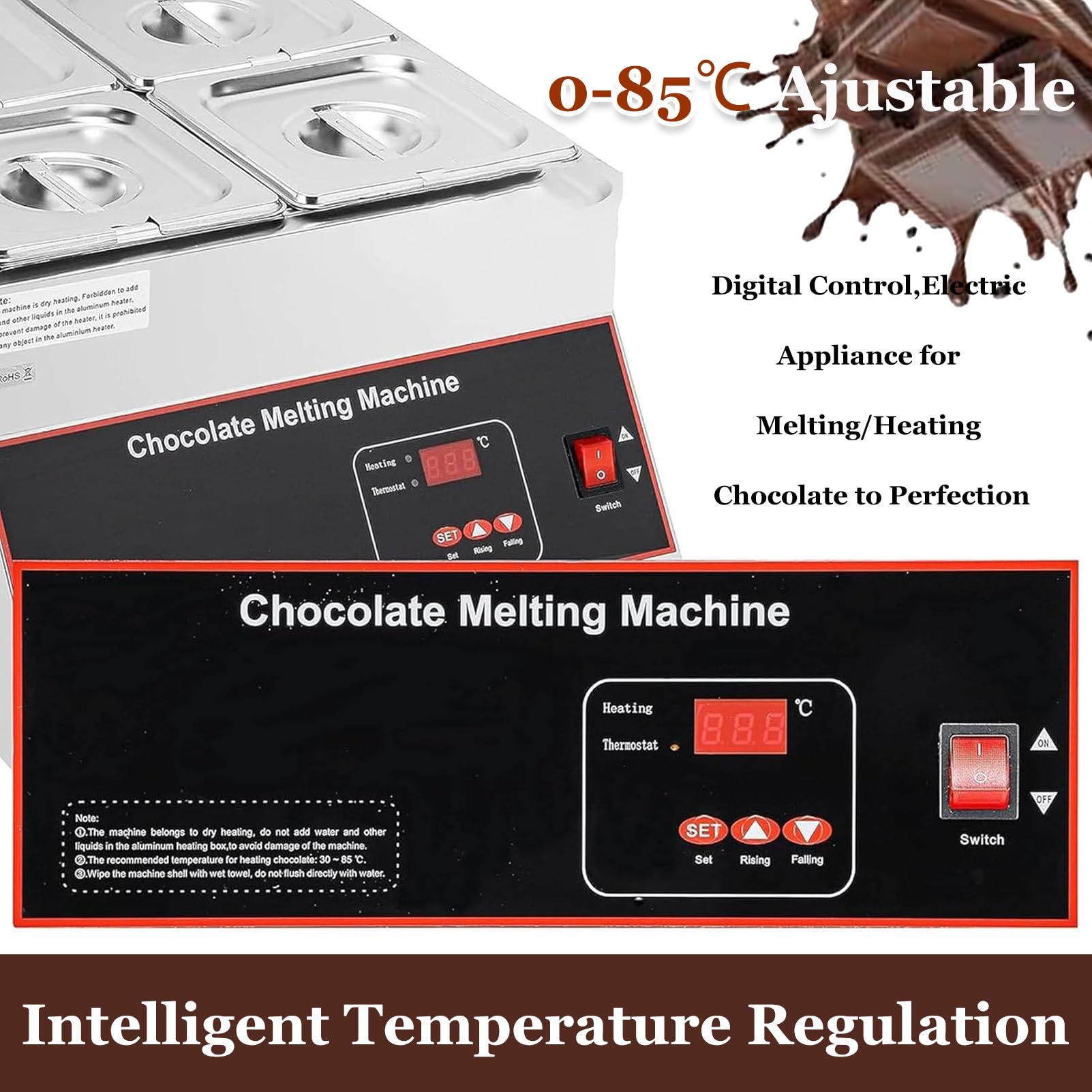 Tempéreuse à Chocolat numérique 500 W, Machine à Fondre Le Chocolat, contrôle de température réglable de 0 à 85 °C, idéale pour Chauffer et Maintenir Le Chocolat au Chaud Single-Cylinder