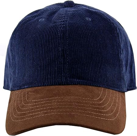 Corduroy Unisex Baseball Hat | Unstructured Cotton Classic Dad Cap | Hat with Adjustable Strap and Brass Buckle Navy