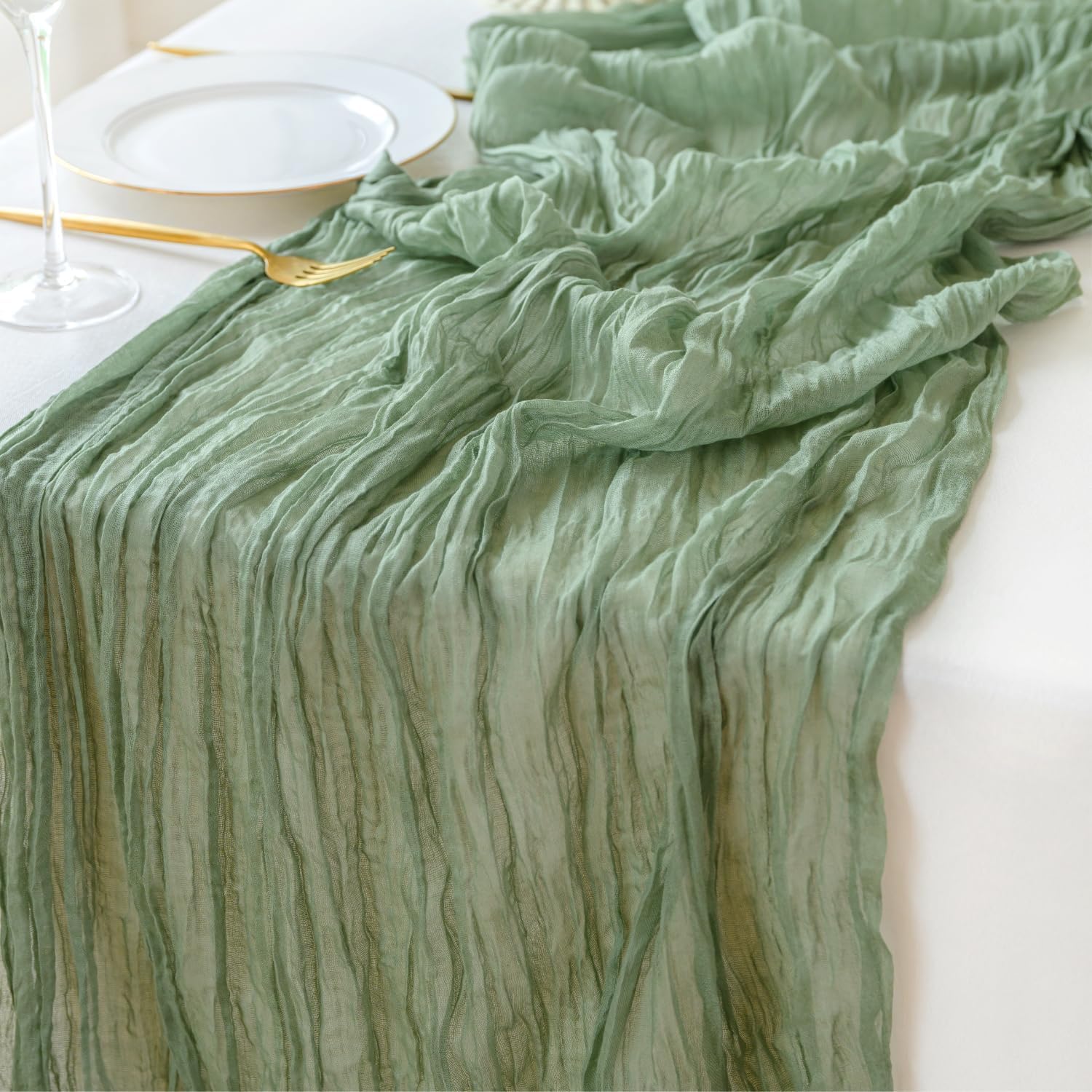 1 Pack Sage Green Cheesecloth Table Runner Summer Decor 90cmX300cm Boho Gauze Cheese Cloth Runner for Fall Autumn Decor Wedding Party Baby Bridal Shower Birthday-image-3