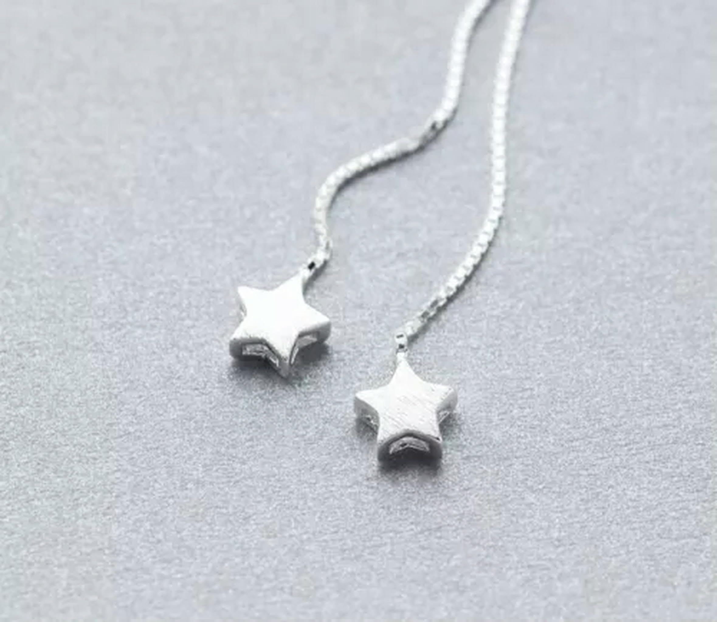 WZGWDC Pendientes Colgantes con Hilo de Plata 925, Estrella Encantadora, A1264