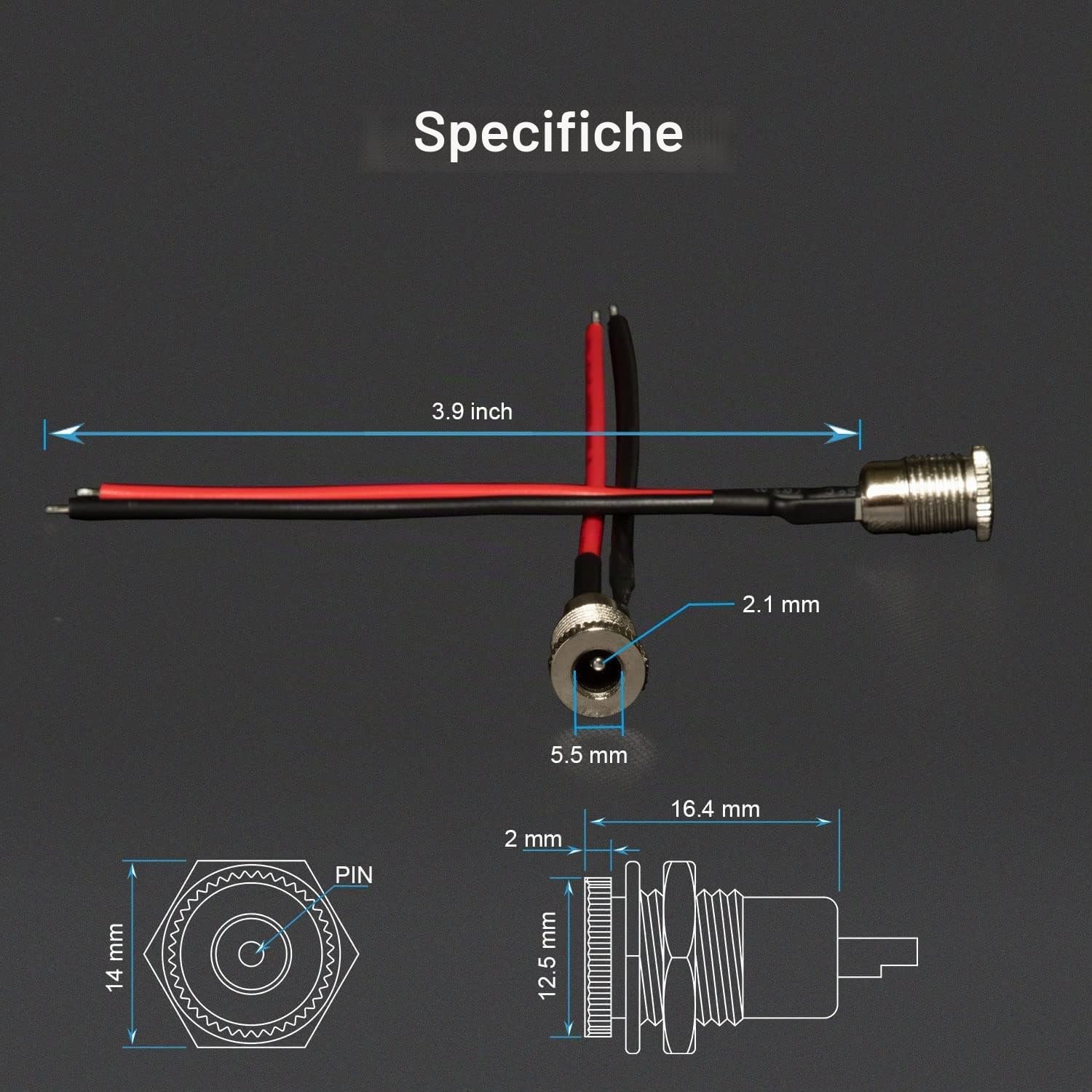 RUNCCI-YUN 20Pezzi 5.5 mm x 2.1 mm DC 12V connettore maschio femmina da pannello,DC 12V connettori alimentazione,connettore saldare DC,Per CCTV Home Security Surveillance Camera