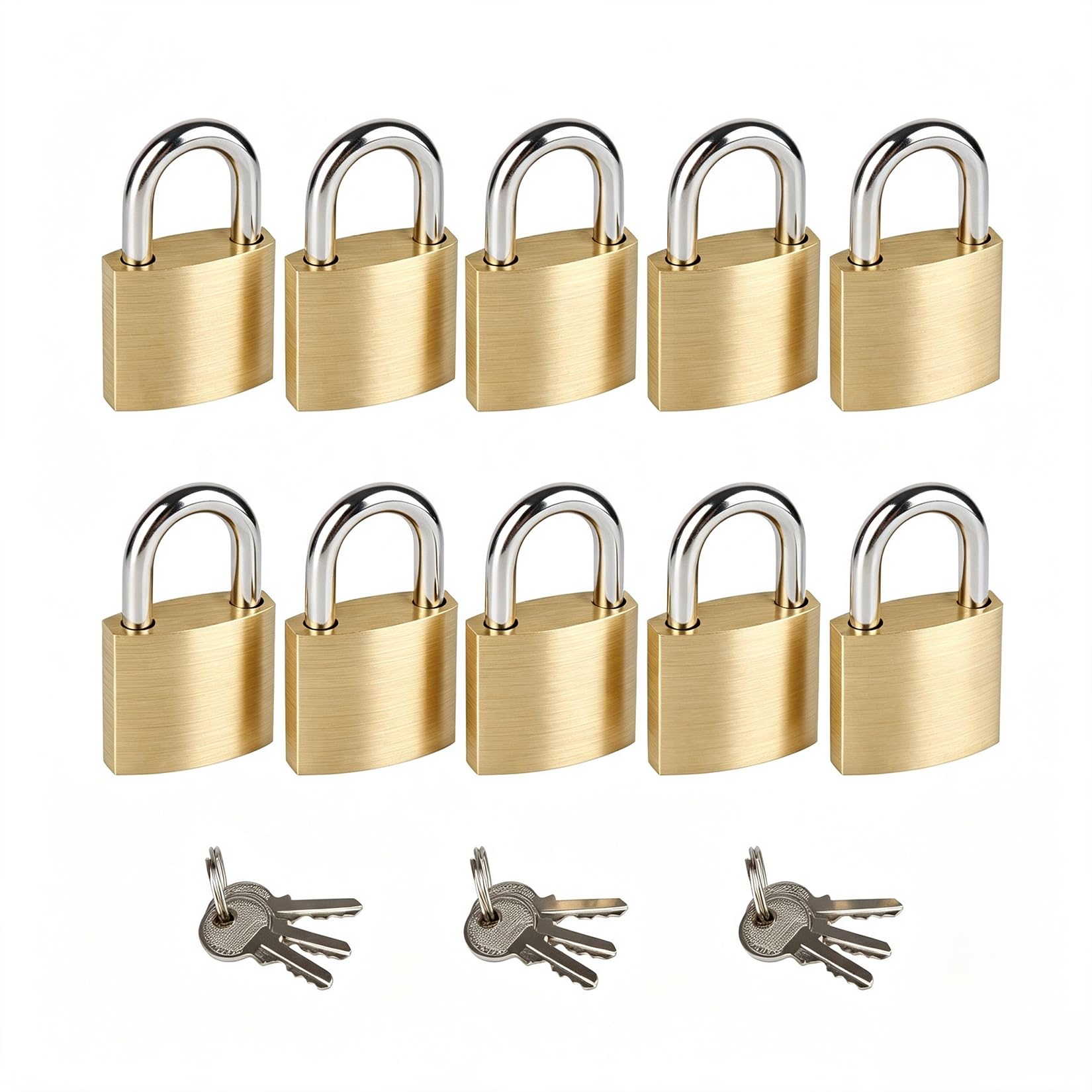 10Pack Small Locks Keyed Alike, 0.98Inch (25mm) Wide Lock Body Solid Brass Padlocks with Same Keys, Mini Padlocks for Suitcases/Luggage/Backpacks/Tool Box/Diary Books/School lockers — image 1