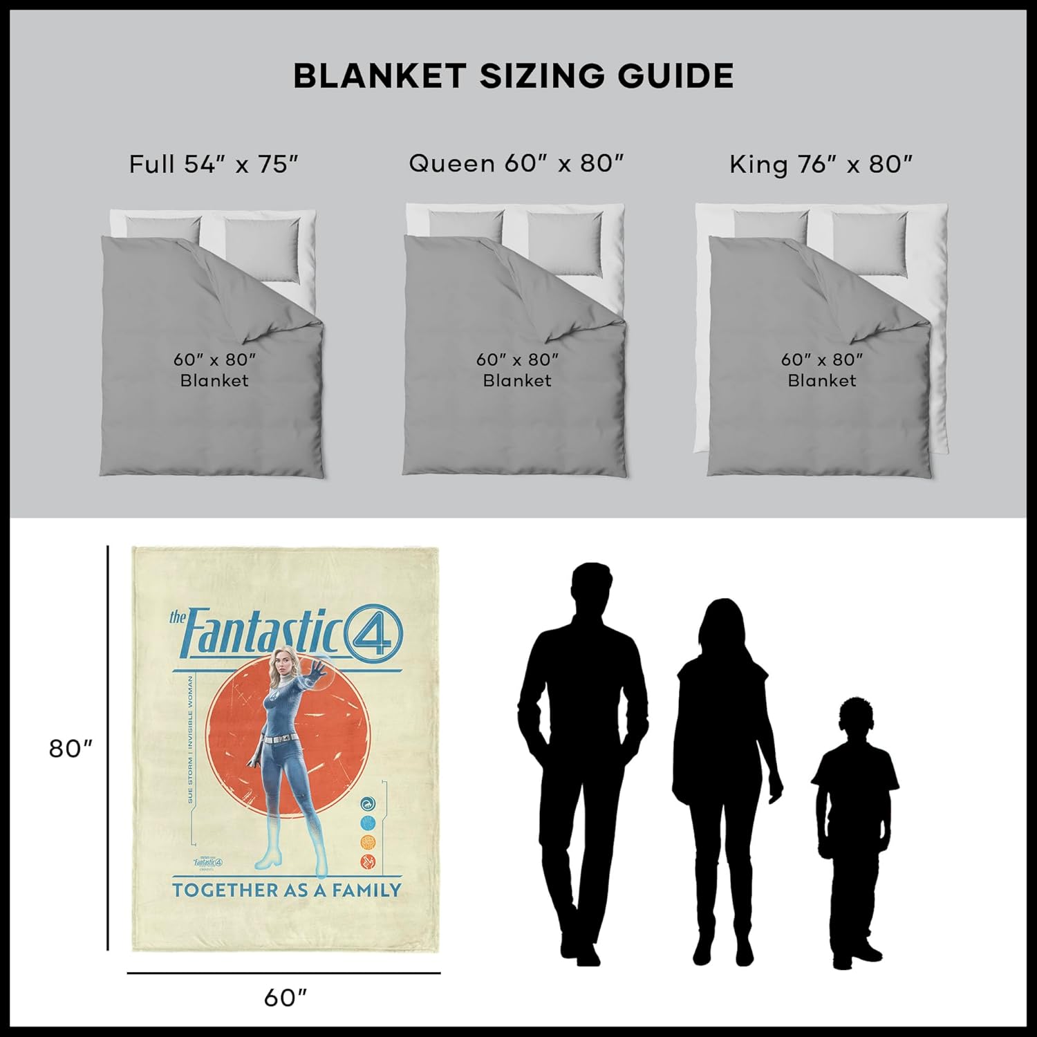 Marvel Fantastic Four First Steps Together as a Family Silk Touch Throw Blanket – Ultra-Soft Fleece, Official Superhero Bedding or Couch Throw, 60 x 80 inches
