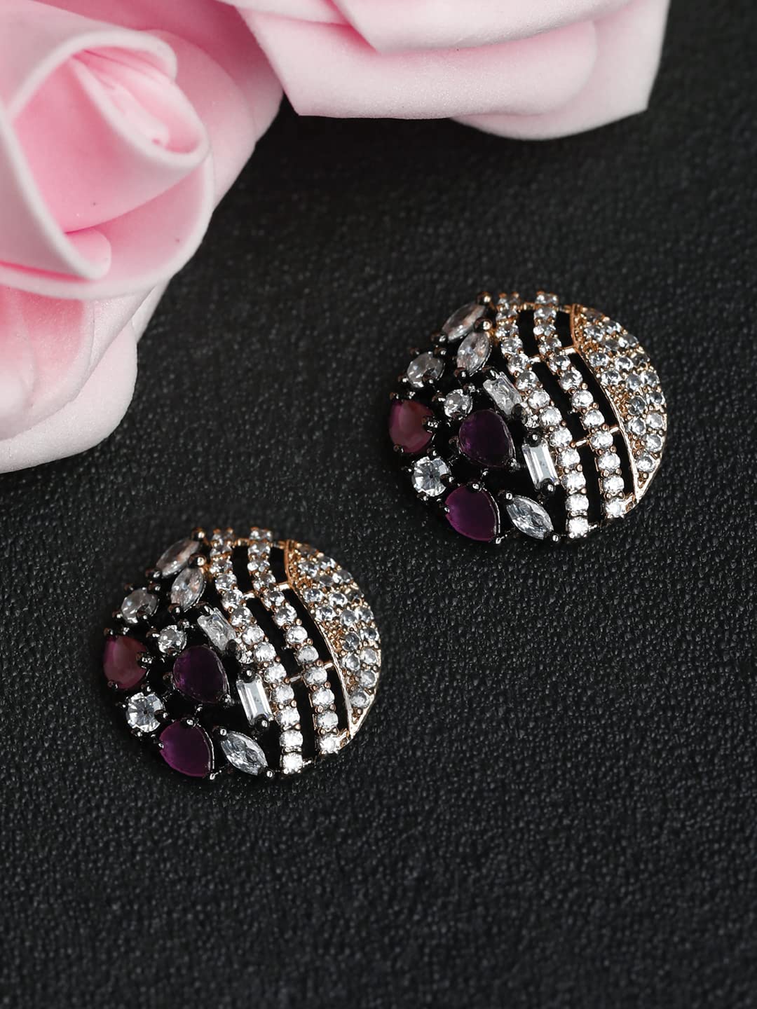 Women's Purple American Diamond Floral Studs, Elegant Gift