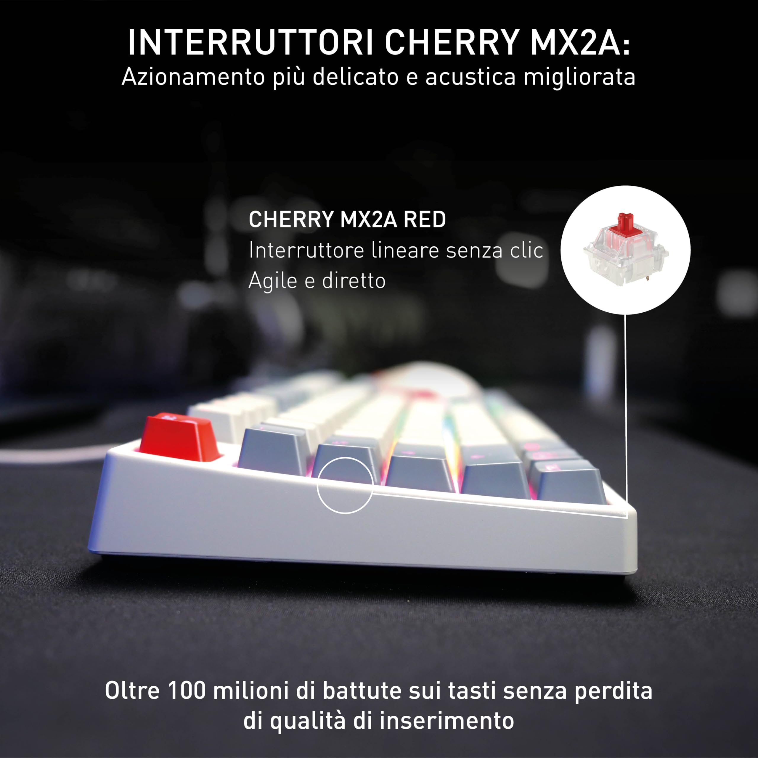K4V2 TKL, Tastiera Da Gioco Cablata Senza Tastierino Numerico, Layout Tedesco QWERTZ, Illuminazione RGB, Interruttori Meccanici MX2A RED, Retro, Layout Tedesco - QWERTZ