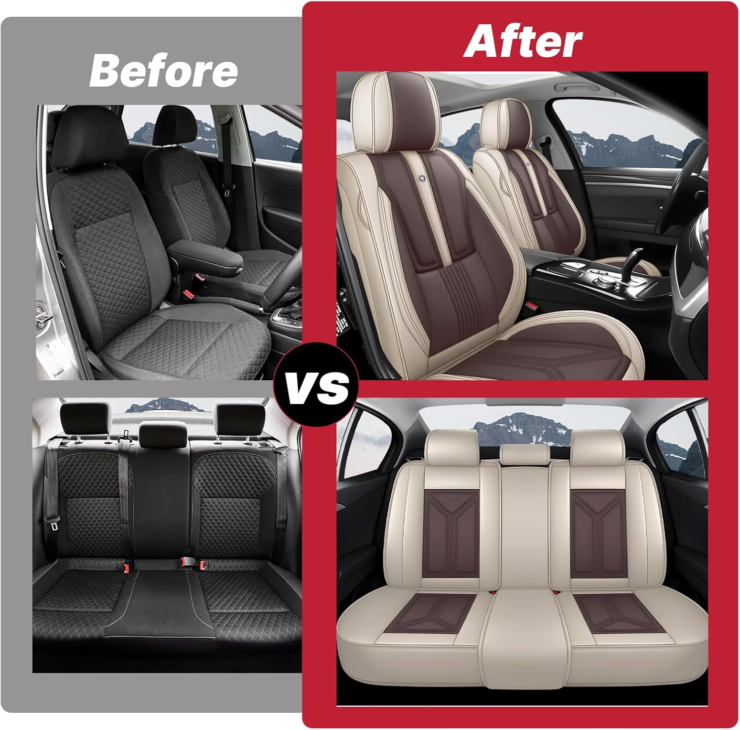 Car Seat Cover for Lexus ES 350 2007-2025,Leather Seat Cover for Car,Breathable Vehicle Cushions Cover Waterproof Protectors Seat Protector, (Full Set,Beige&Brown)