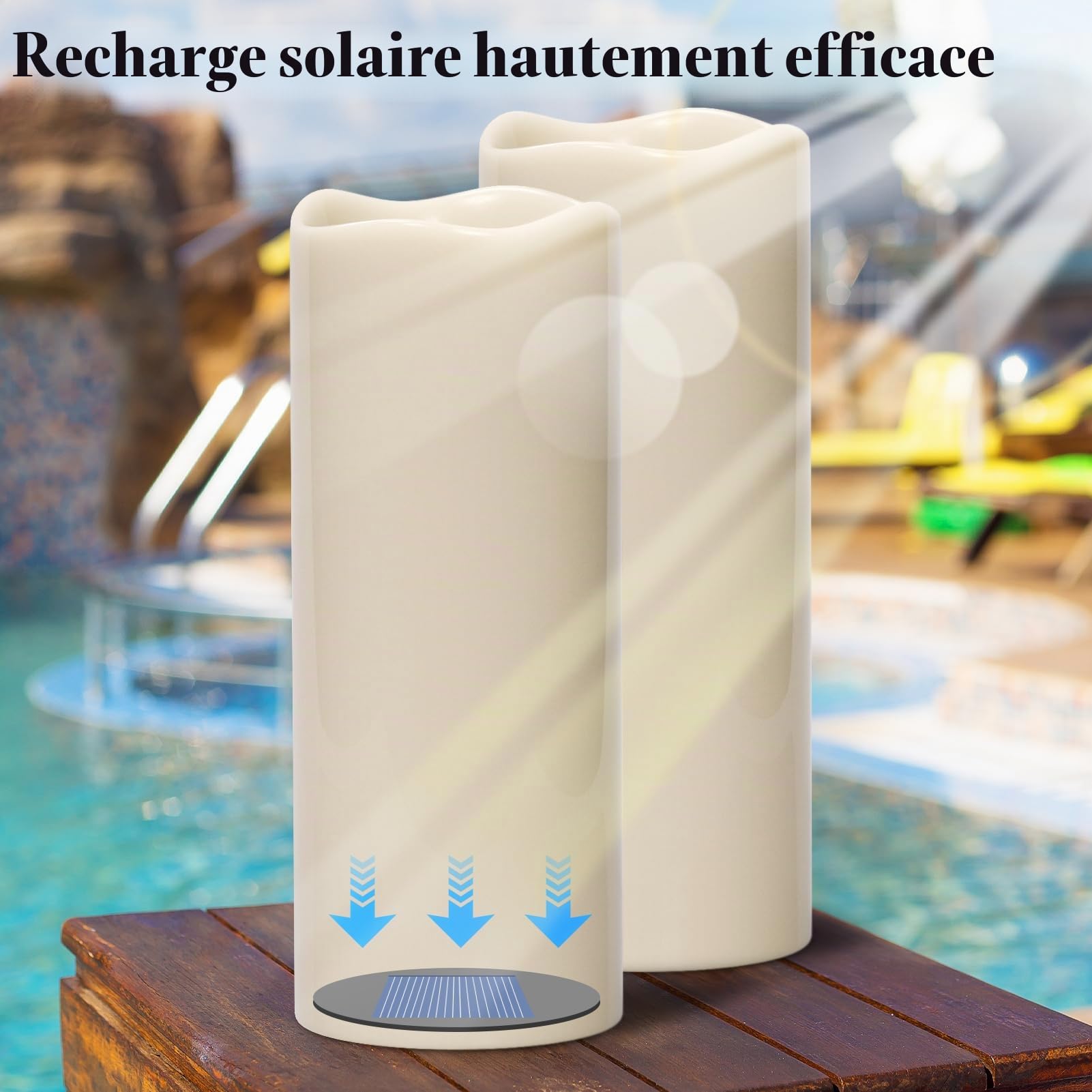Eldnacele Lampes solaires LED imperméables, grandes, sans flamme, pour extérieur, jardin, camping, patio, décorations de maison (10,2 x 25,4 cm, lot de 2)