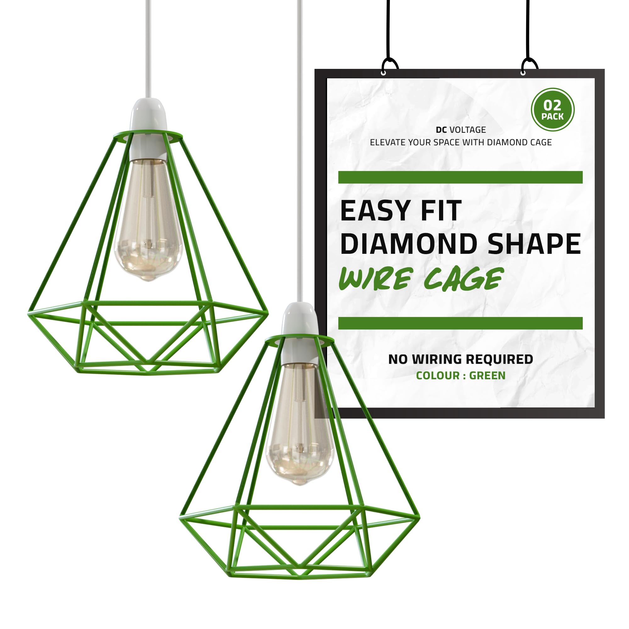 DC VOLTAGE Diamond Shape Pendant Ceiling Light Modern Diamond Metal Wire Basket Cage Desk Lamp with Contemporary Linen Lampshade Bedside Table Lamp for Home Office Bar