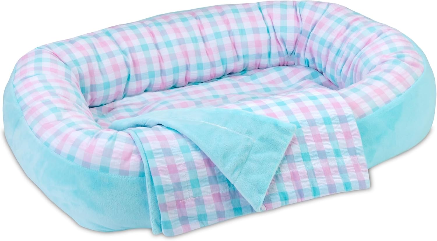 The Ashton-Drake Galleries Reversible Solid & Plaid Bassinet Baby Doll Accessory with A Matching Blanket