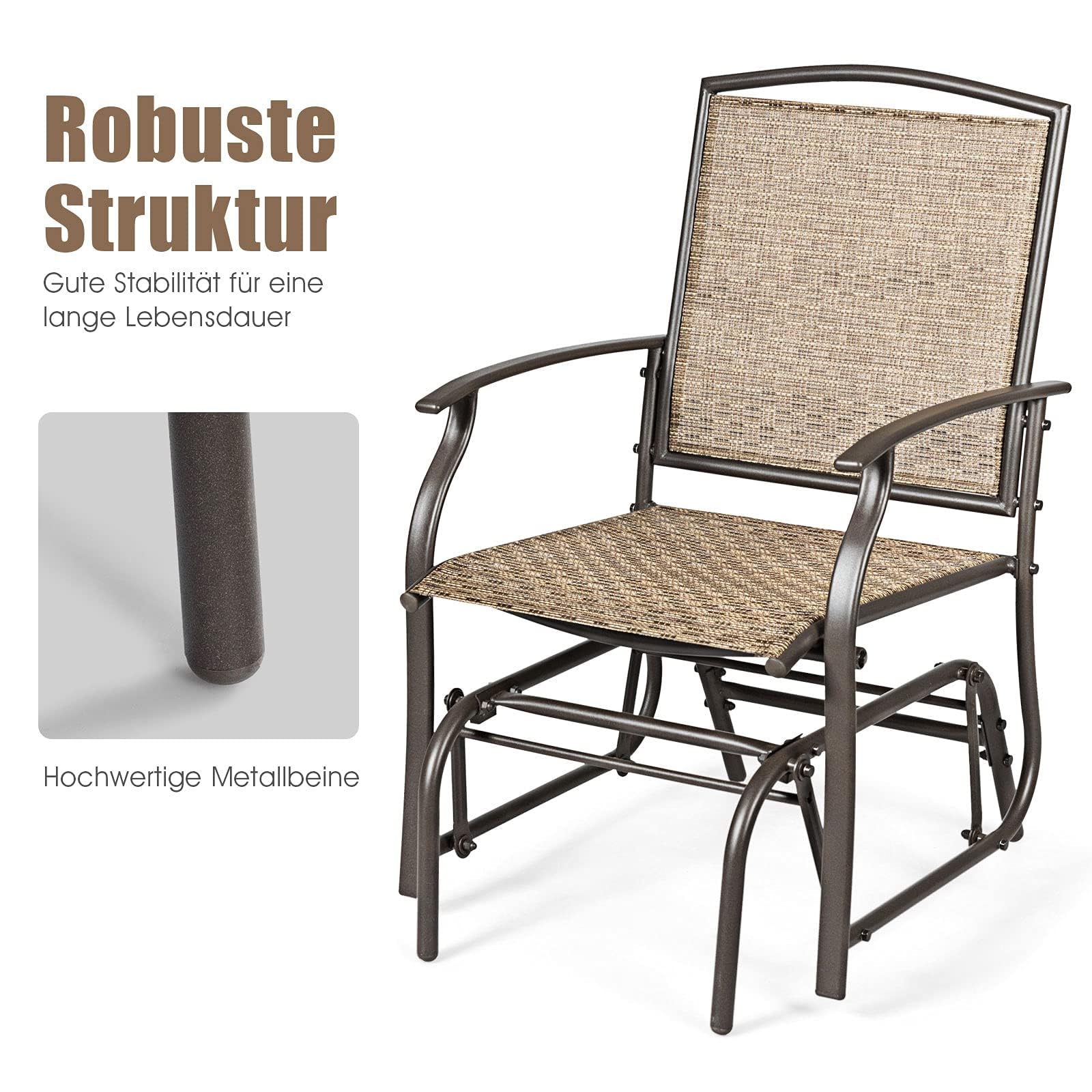 GOPLUS Schaukelstuhl, Gartenstuhl mit Armlehne & Rückenlehne, Campingstuhl aus Eisen & Textilen, Schaukelsessel bis zu 150 kg Belastbar, für Balkon Garten Terrassen (2 PCS)