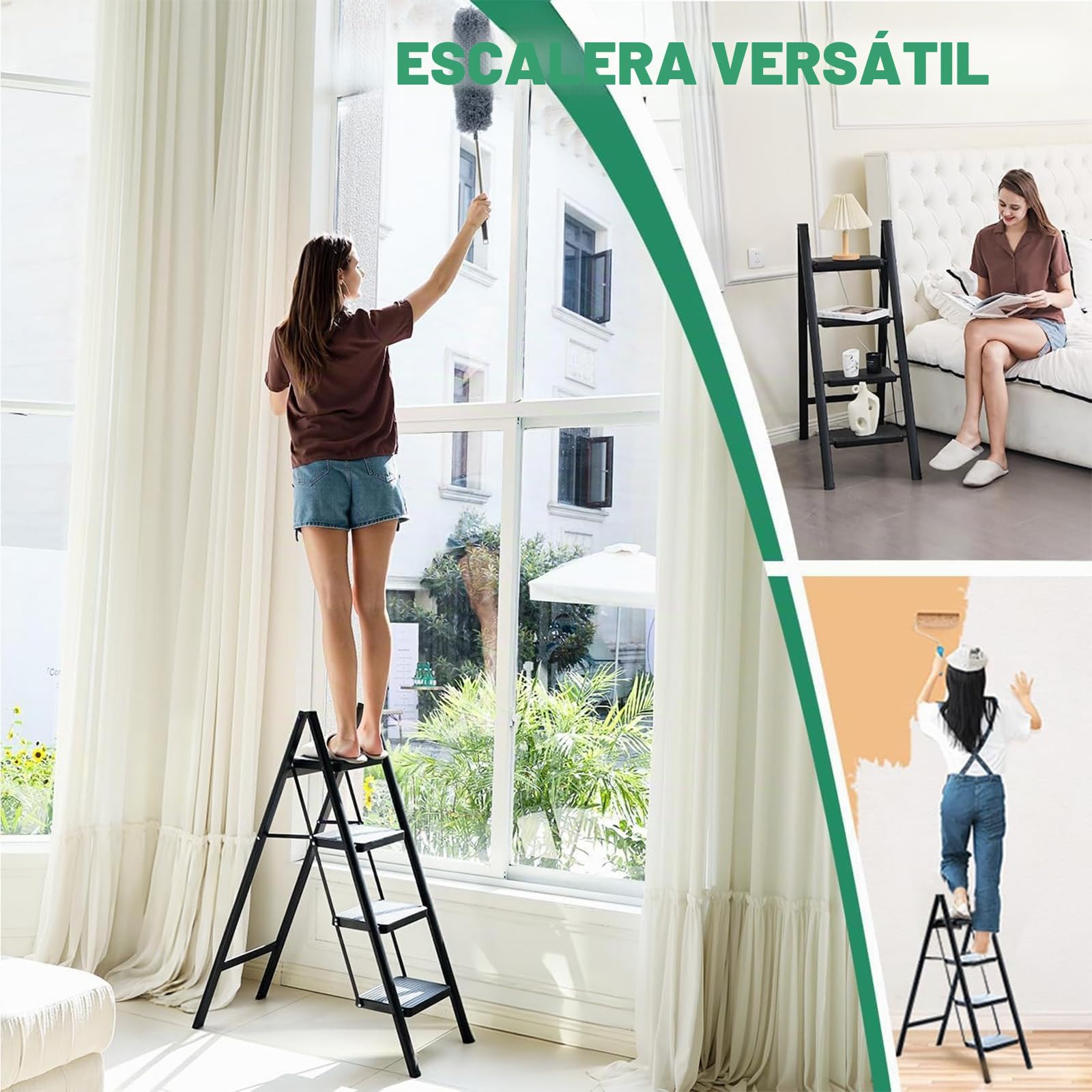 Escalera Plegable de 4 peldaños de Aluminio, Estable y Segura, peldaños Anchos Antideslizantes, soporta hasta 150 kg, para hogar, almacén, Taller y Uso Comercial