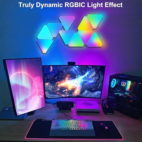 Miniatura 2 de Paneles de luz triangulares, luces RGB para juegos para configuración de juegos, luces LED triangulares de pared con 6 puertos de conexión,
