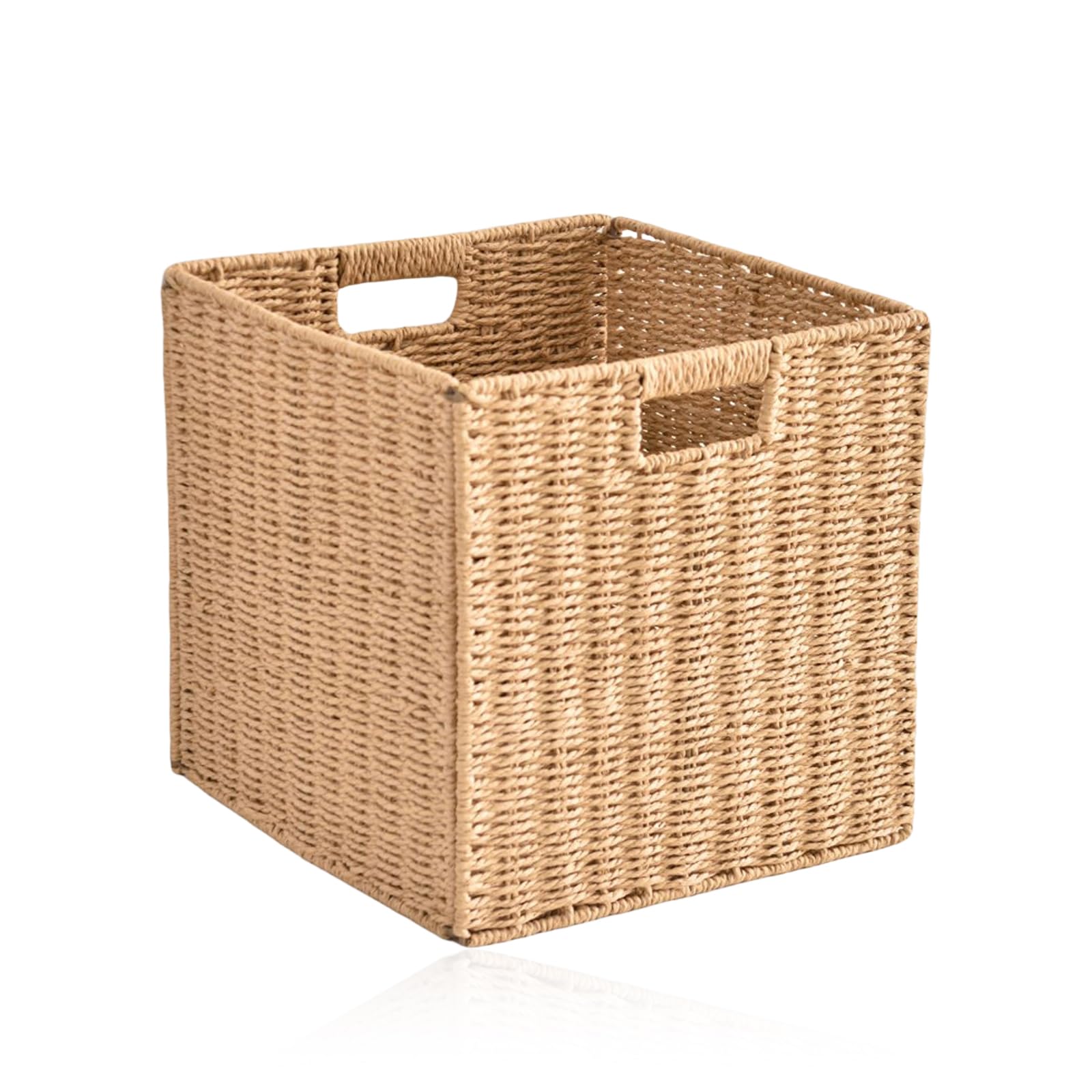 Ecvukq Wicker Storage Basket, 25×25×25Cm Faux Wicker Storage Box Foldable Large Wickers Basket Cube Storages Box With Insertion Handle For Gifts Toy Organization Decoration