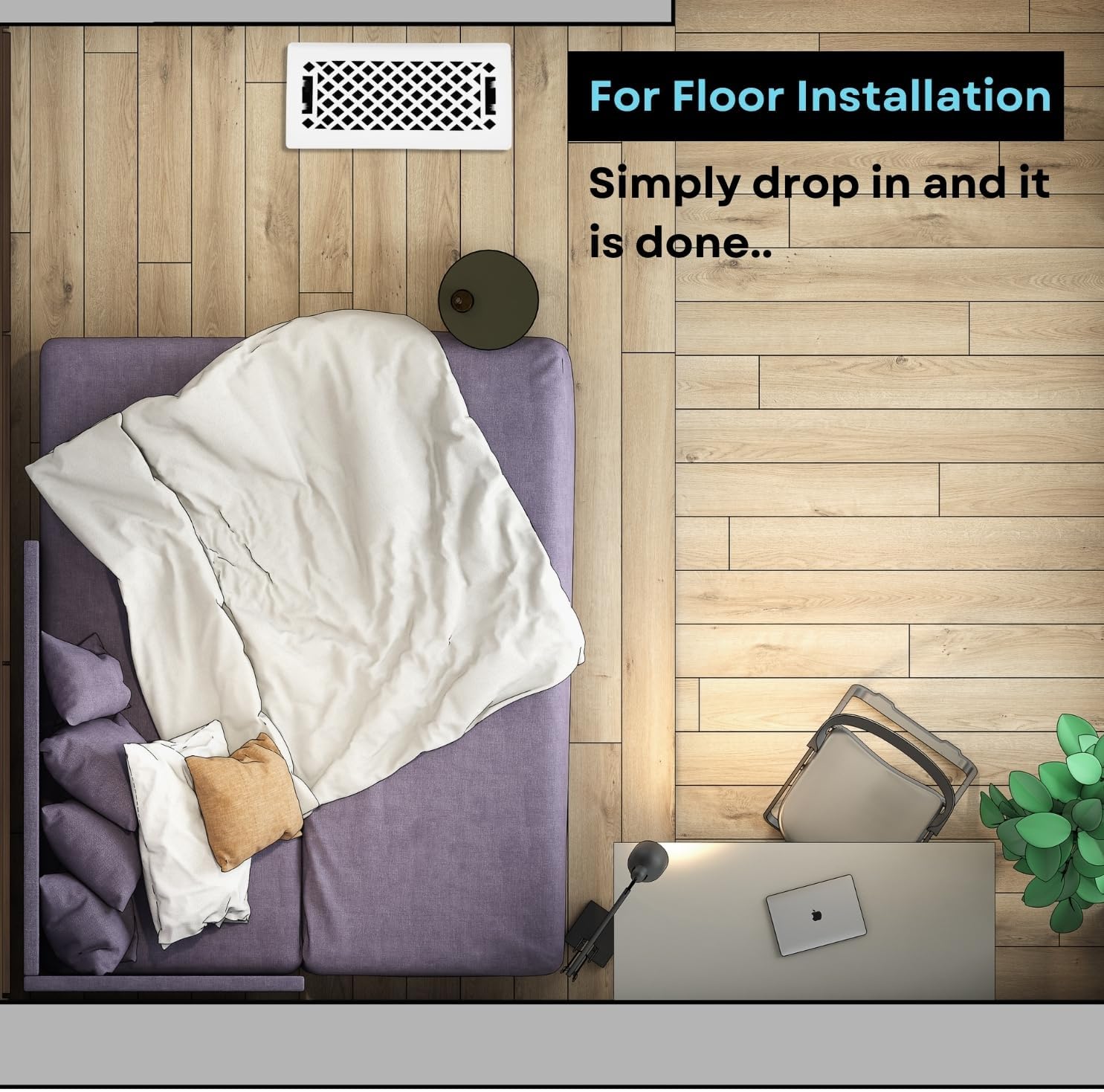 5 Pc, Sierra Grates 4" x 10" Lattice Design Steel Floor Register in Glacier White Finish with mounting Clips- for Floor or Side Wall- Decorative Air Vent Covers- Floor Register 4” x 10”