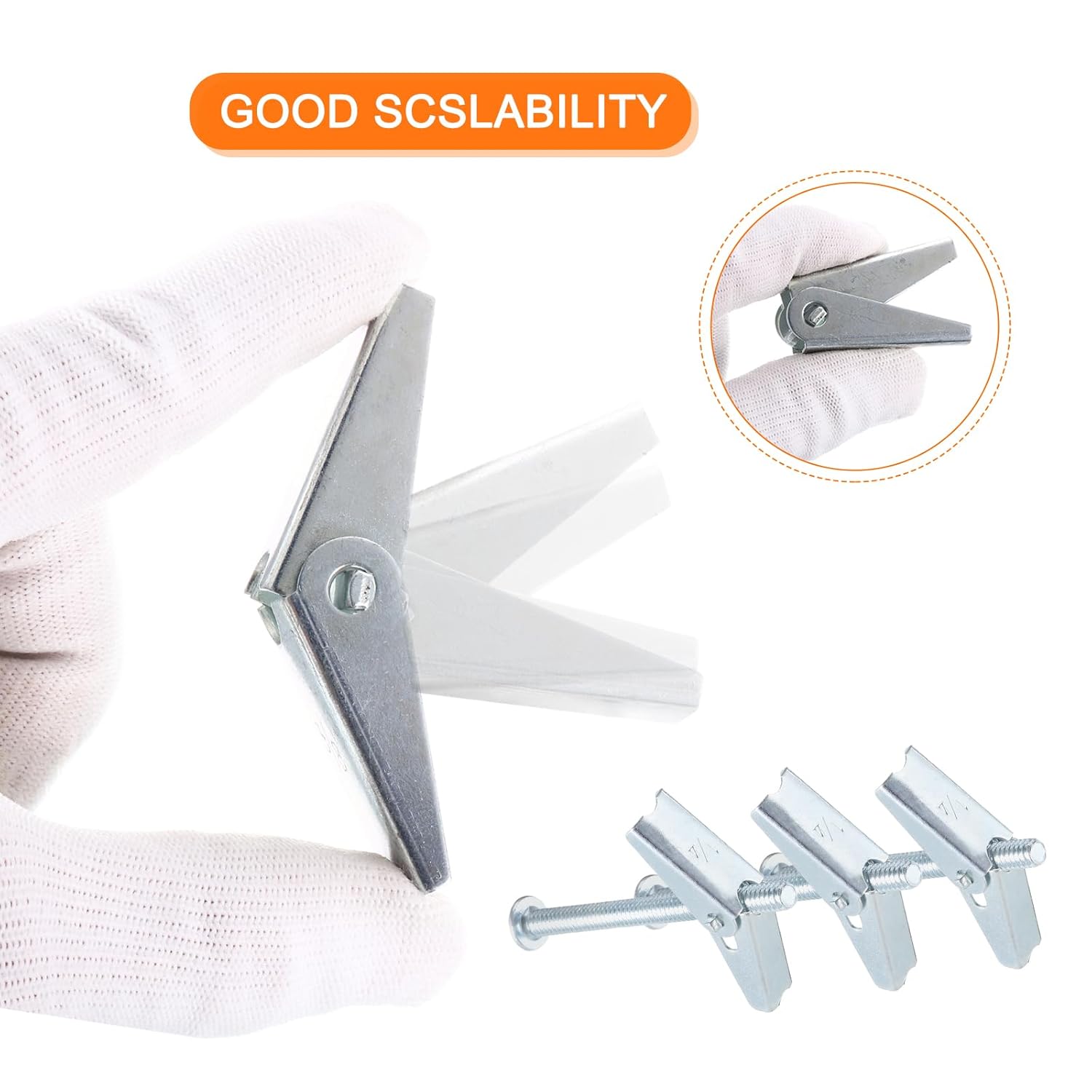 uxcell 60Pcs Spring Toggle Bolt Anchors, 1/4"x3" Butterfly Anchors Male Thread Spring Loaded Hollow Wall Round Head Toggle Bolt