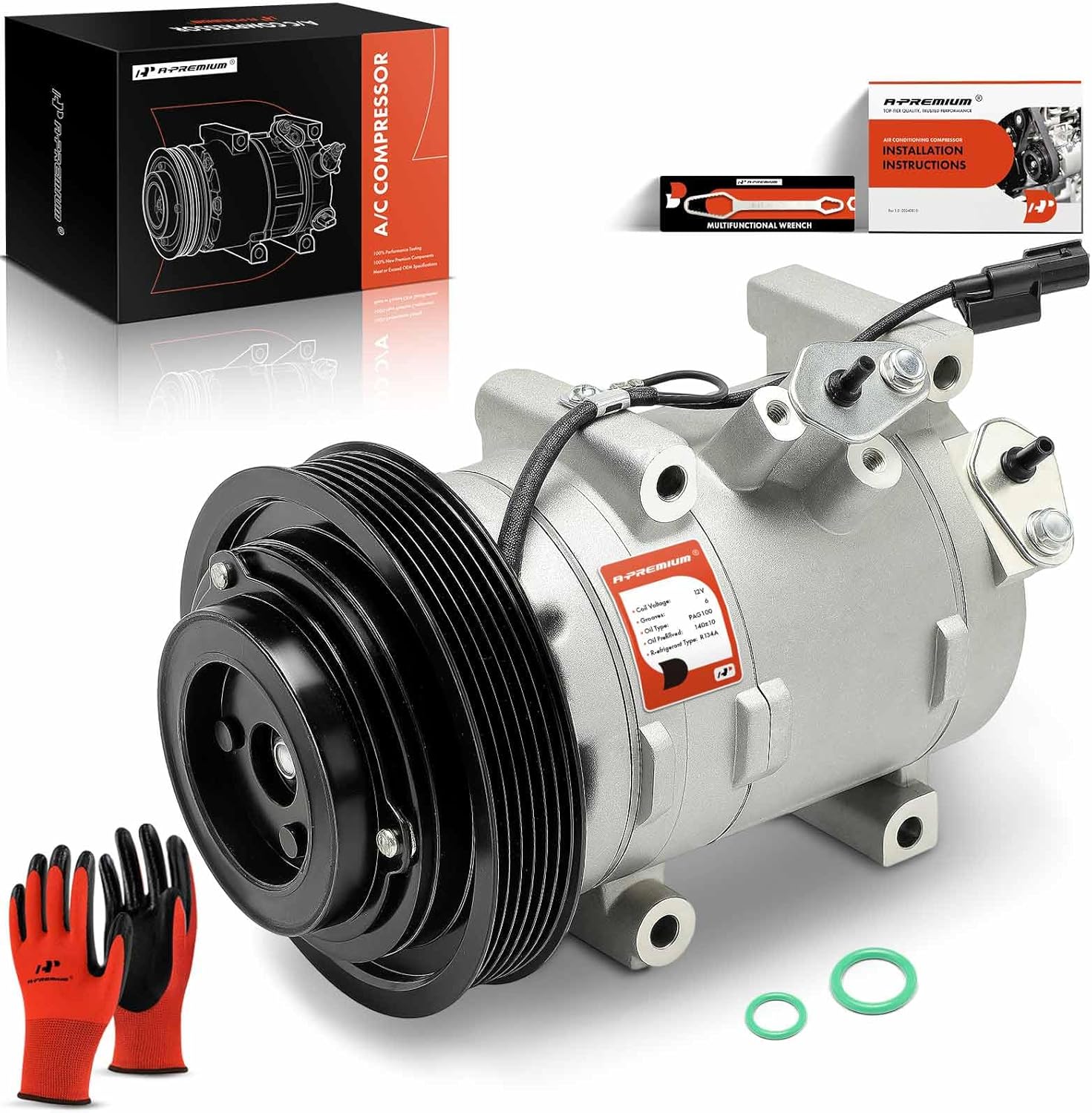 A-Premium Air Conditioner AC Compressor with A/C Clutch Compatible with Acura TL 2009-2014, TSX 2010-2014, RDX 2013-2015 & Honda Accord 3.5L 2008-2012, Accord 2.0L 2014, Crosstour 3.5L 2012