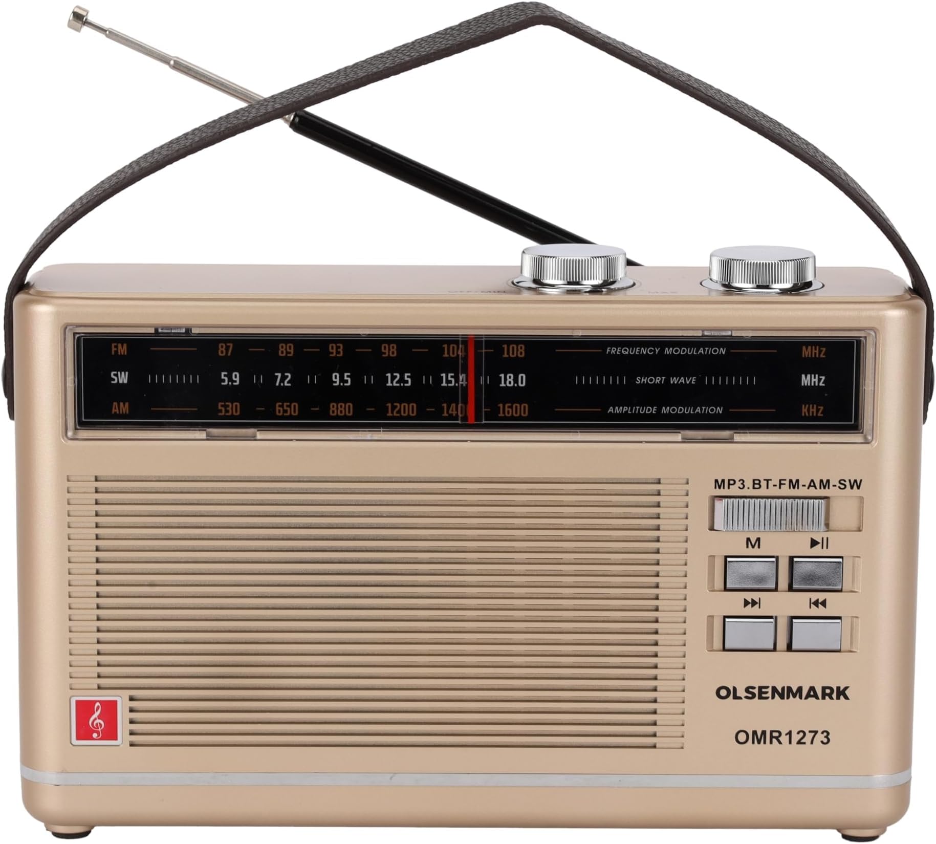 Olsenmark Rechargeable Radio with MP3 Player- OMR1273/ Good Sound Quality, 3 Band, USB, TF, FM Functions, Bluetooth/Equipped with Battery/Portable and Lightweight Design/Brown
