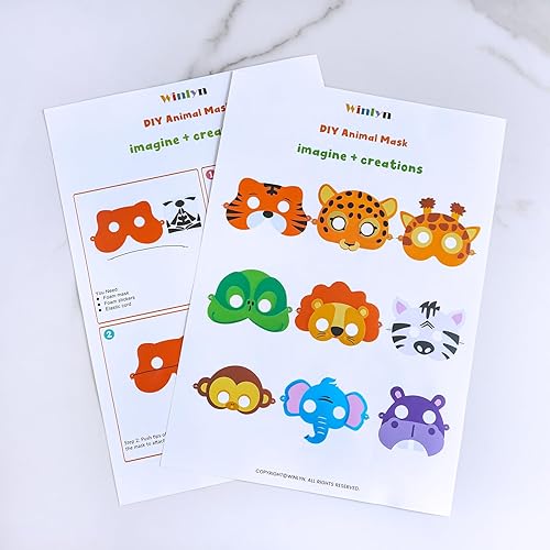 Miniatura 9 de Winlyn 27 juegos de máscaras de animales de la selva, kits de manualidades, máscaras faciales de animales de safari, máscaras de espuma para fiestas