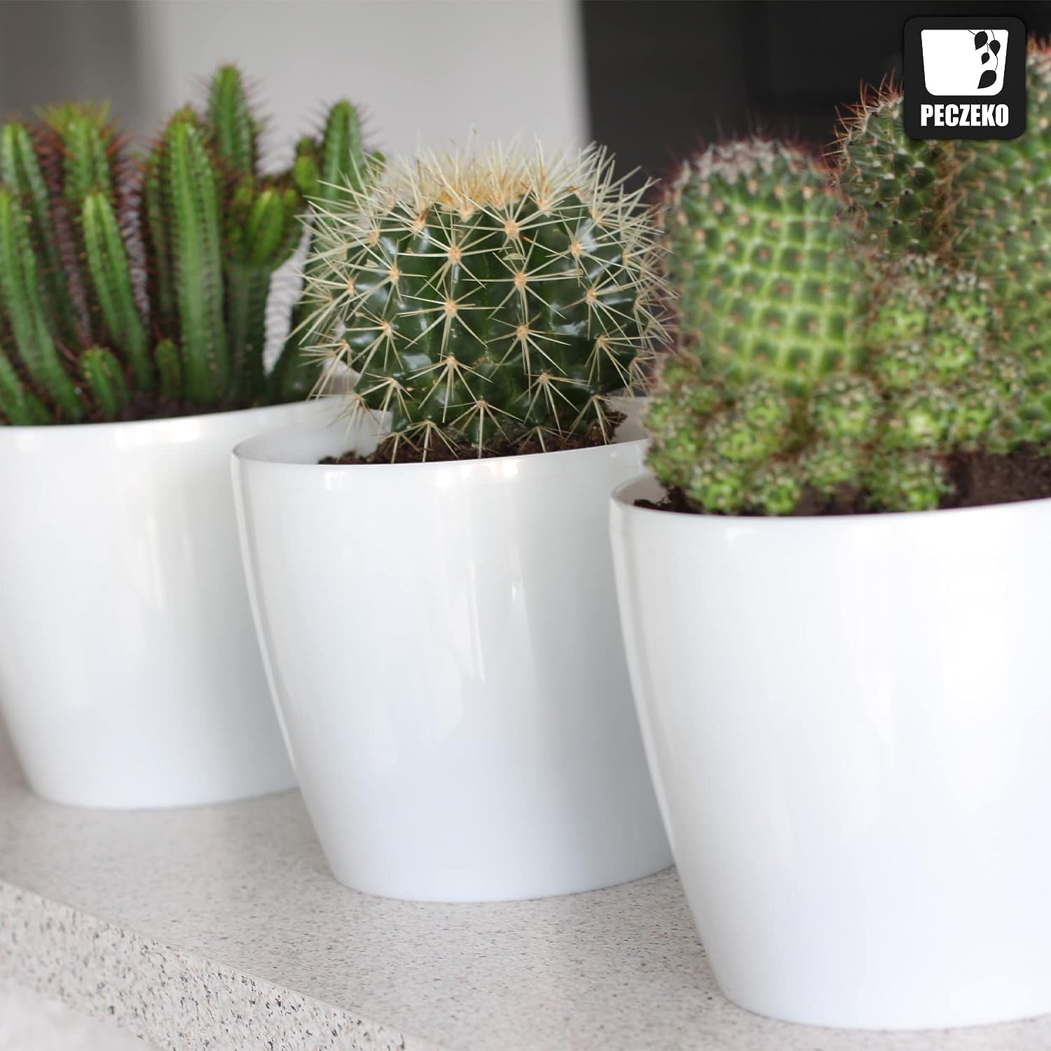 Pots de fleurs brillants - Pots de décoration pour fleurs et herbes - Pots de plantes ronds en plastique durables et légers pour salon et salle à manger, cuisine, terrasse, balcon - Lot de 2
