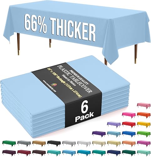 Miniatura 45 de Party Solids Mantel rectangular de plástico de alta calidad, 66% más grueso, 0.5 mil, paquete de 12 manteles color azul claro de 54 x 108 pulgadas,