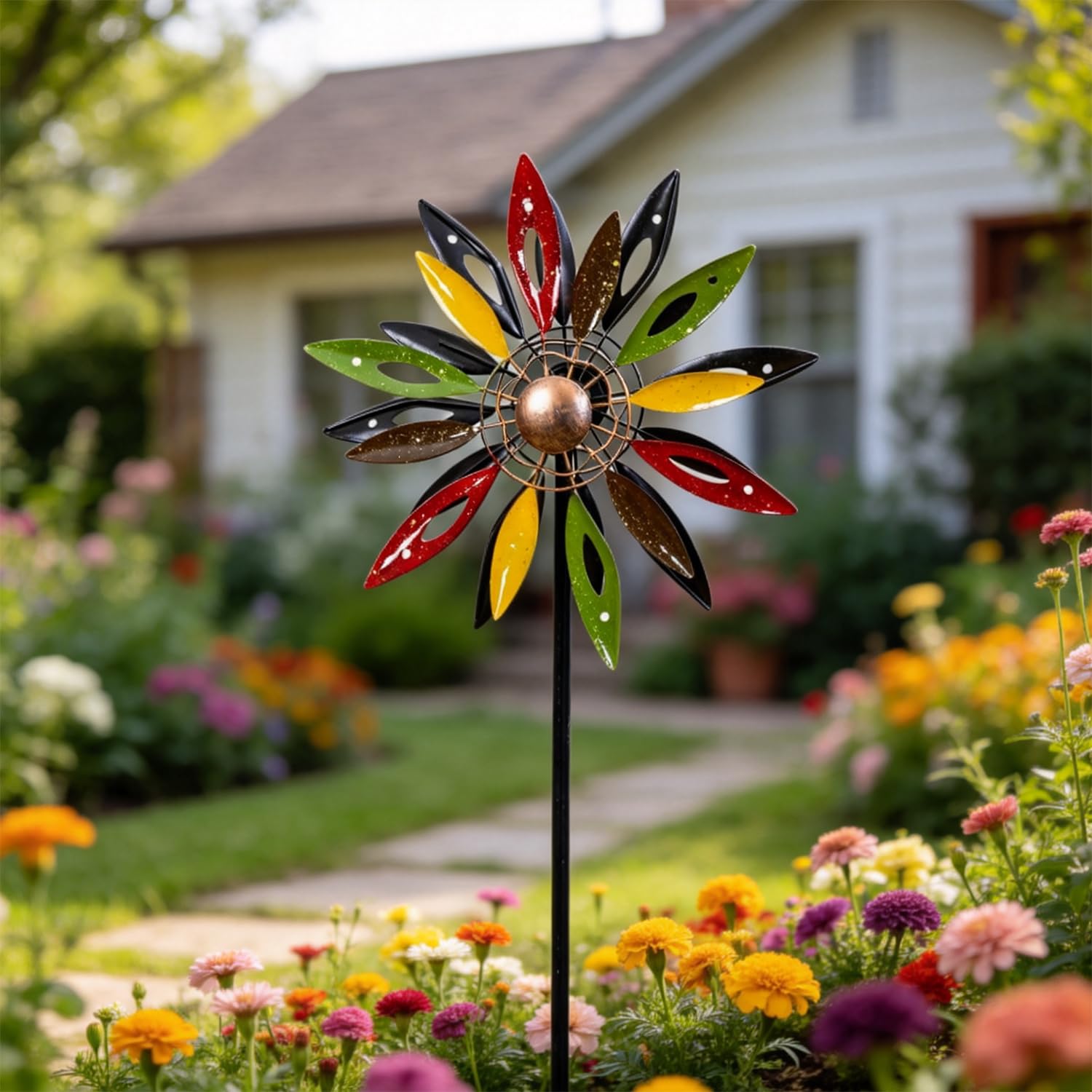Rulinna - Windmill Garden Metal, Wind Chime Garden, 30 × 120 cm, Colourful Metal Wrought Iron Windmill, Garden Stake, Rotating for Garden Decoration
