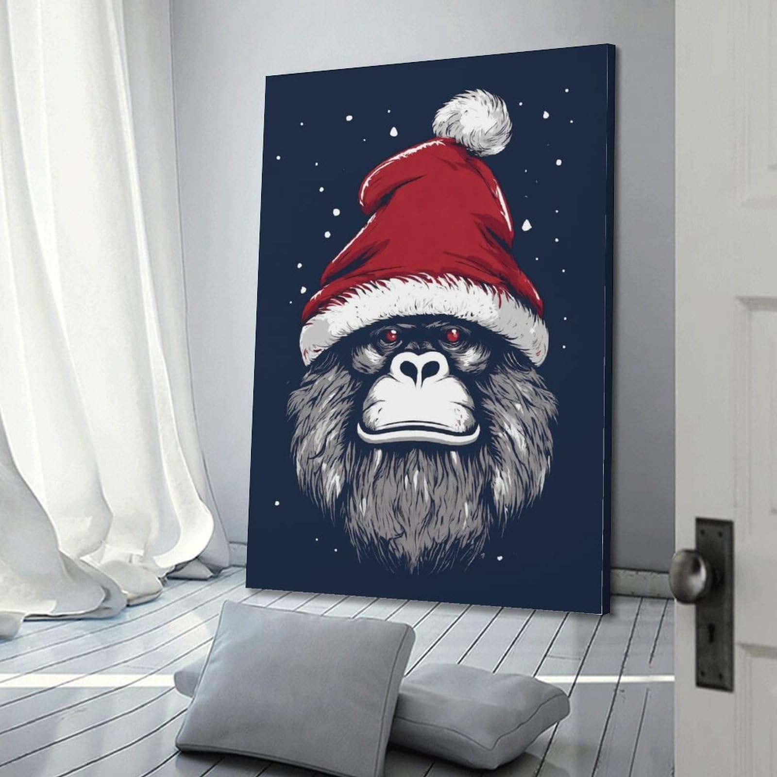 CWLLOG Stampe artistiche da parete su tela, poster natalizio con gorilla che mostra festival gotici, decorazione moderna per soggiorno e camera da letto, 40 x 60 cm