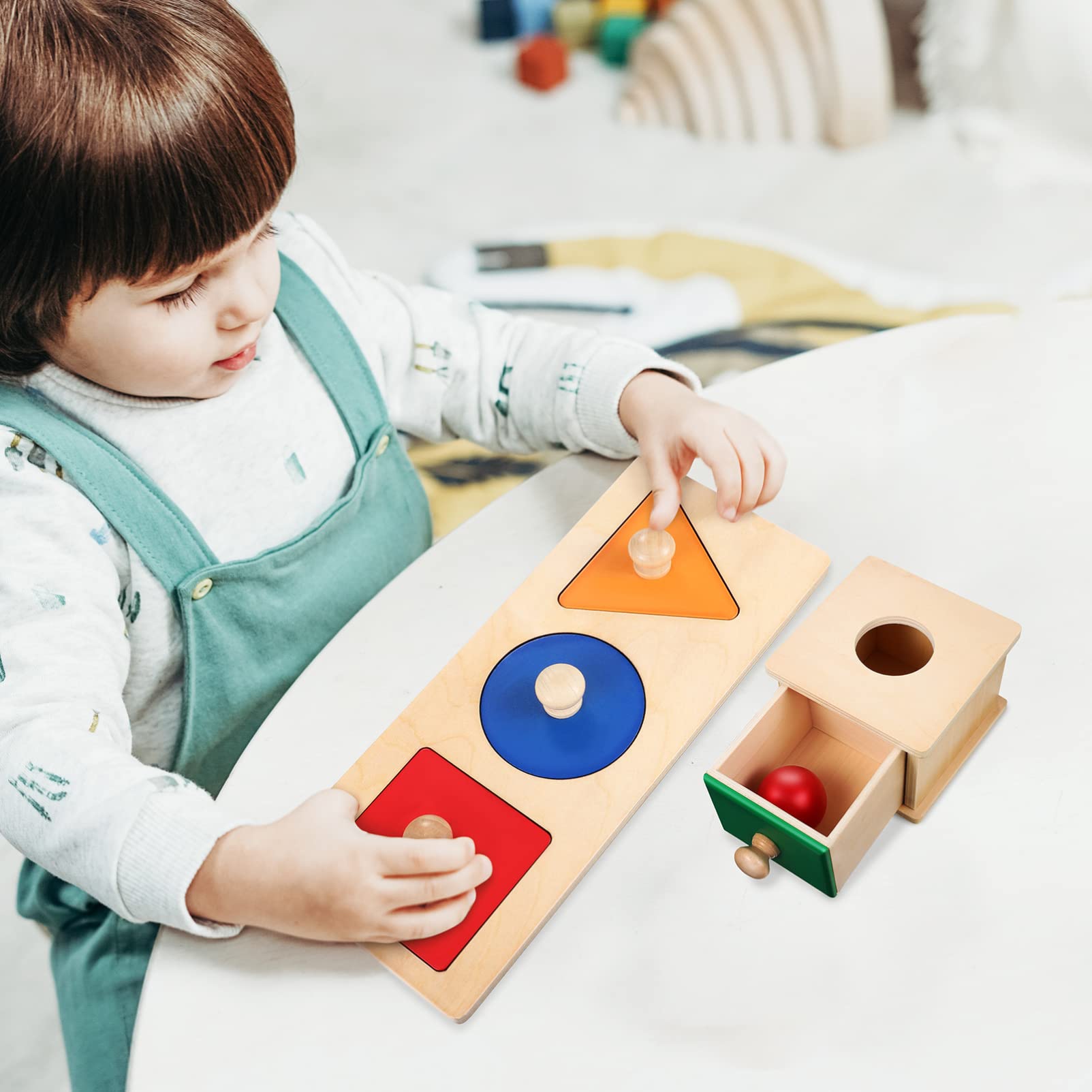 Toddmomy Montessori Oggetti Scatola di Permanenza Palla Drop Giocattoli in Legno per Bambini