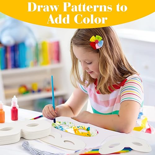 Miniatura 4 de Paquete de 240 máscaras de papel blanco para ojos, máscaras de papel en blanco pintables para manualidades, troqueladas con cuerdas elásticas,