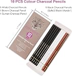 HIFORNY 10 Pieces Colour Charcoal Pencils Drawing Set - Pastel Chalk Pencils for Sketching,Shading,Blending,Portrait - Ideal for Beginners & Artists