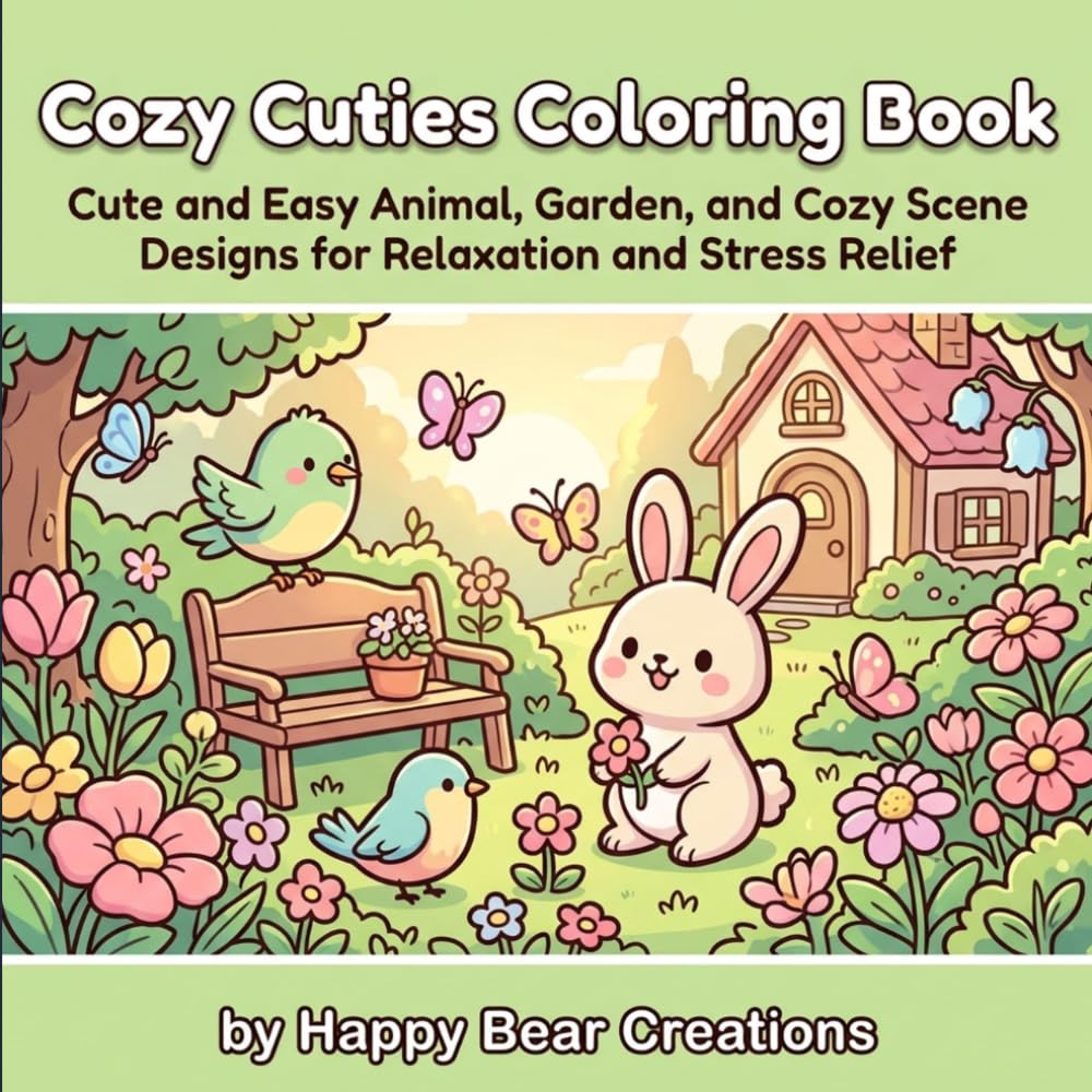 Cozy Cuties: Cute and Easy Animal, Garden, and Cozy Scene Designs for Relaxation and Stress Relief