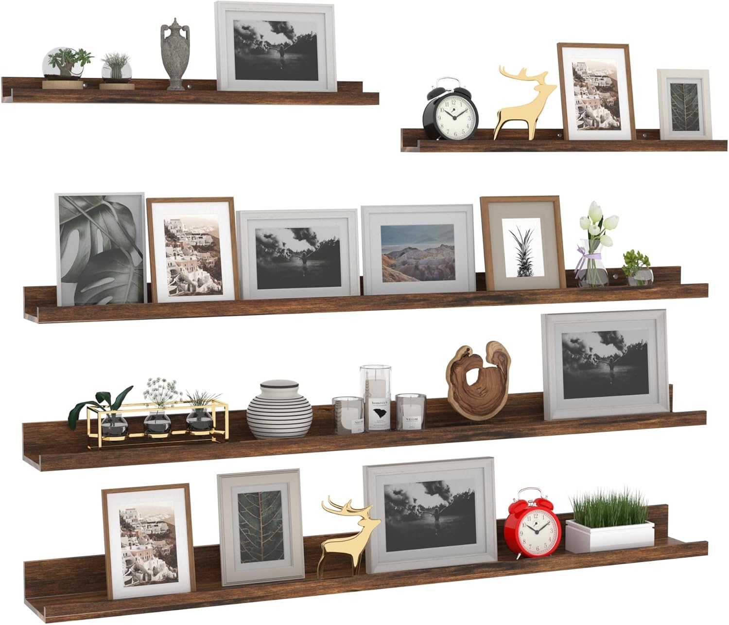 Giftgarden 47 Inch Long Floating Shelves for Wall Set of 5, Rustic Wood Wall Shelves for Bathroom, Bedroom, Kitchen, Living Room Storage and Decoration, Brown Picture Ledge