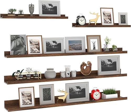 Giftgarden 47 Inch Long Floating Shelves for Wall Set of 5, Rustic Wood Wall Shelves for Bathroom, Bedroom, Kitchen, Living Room Storage and