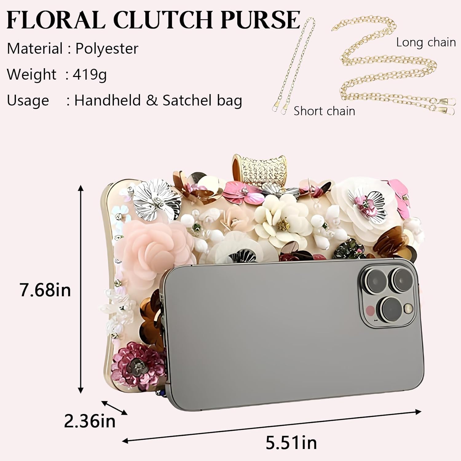 Women's Floral Evening Clutch Bag - Colorful Flower Handbag with Metal Rhinestones - Image 4