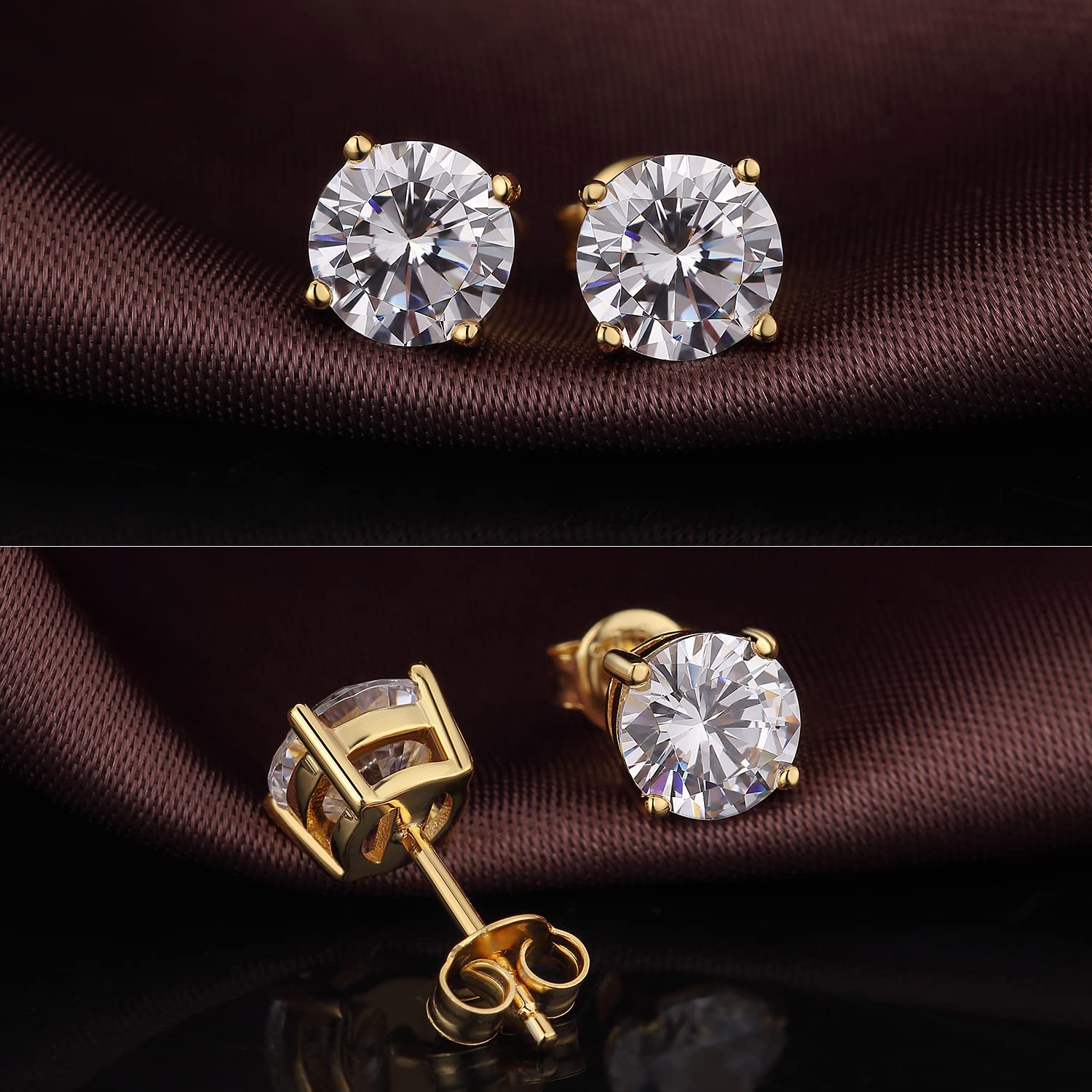 Miaofu Orecchini 18k Oro Bianco Placcata Orecchini 925 Argento Sterlina Zirconi Simulato Diamante Brillanti per Donna Uomo 4-8mm I Orecchini Zirconi Cubica Swarovski Dimensioni 3mm-8mm