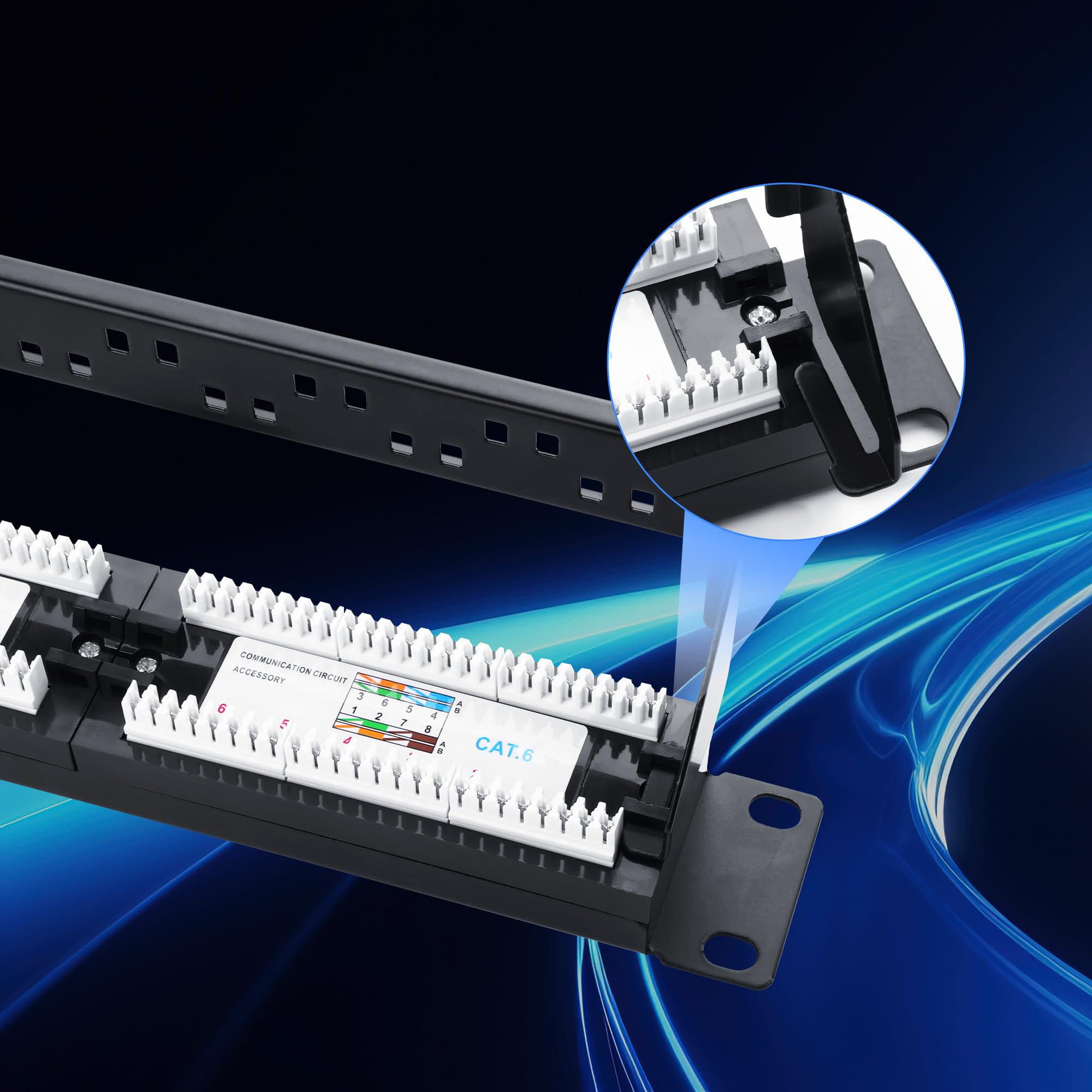 Pannello patch Cat6 da 10 Gbps, 24 porte RJ45, per montaggio su rack da 19", compatibile con Cat6, Cat5e, Cat5