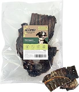 GOOPSI Rehrippen Hund getrocknet 300g, gestückelt - Natur Kauartikel Hund unbehandelt mit Fleischresten - Kauspaß für Hunde - aus Deutschland product image
