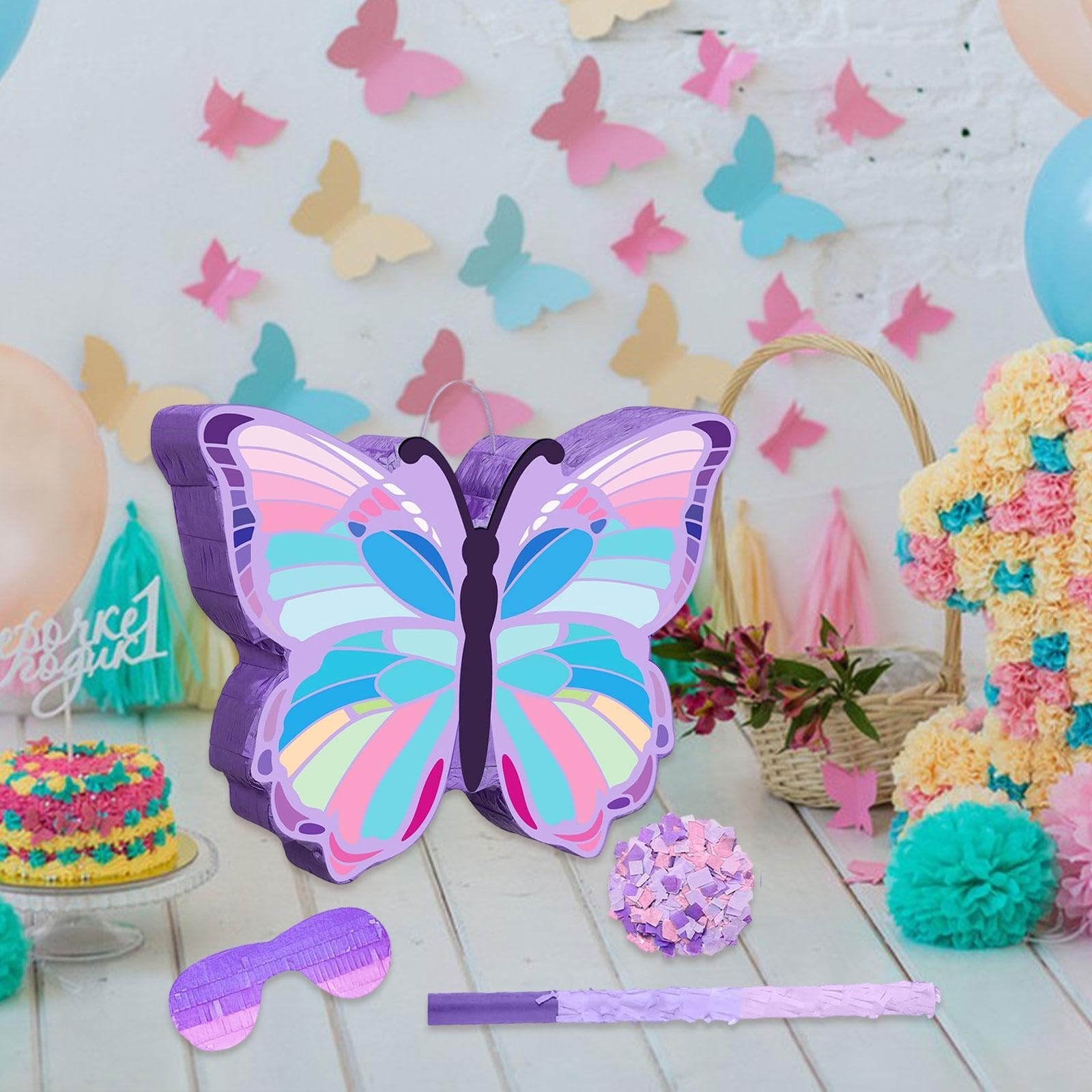 Piñata en Forma de Mariposa, Incluye Cuerda y Venda para los Ojos, Suministros Festivos