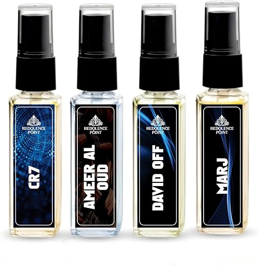 Redolence Point Perfume Spray Set (CR7, Ameer Al Oud, Davidoff, Marj) | Long-Lasting Luxury Fragrance | Travel Size Mini B...