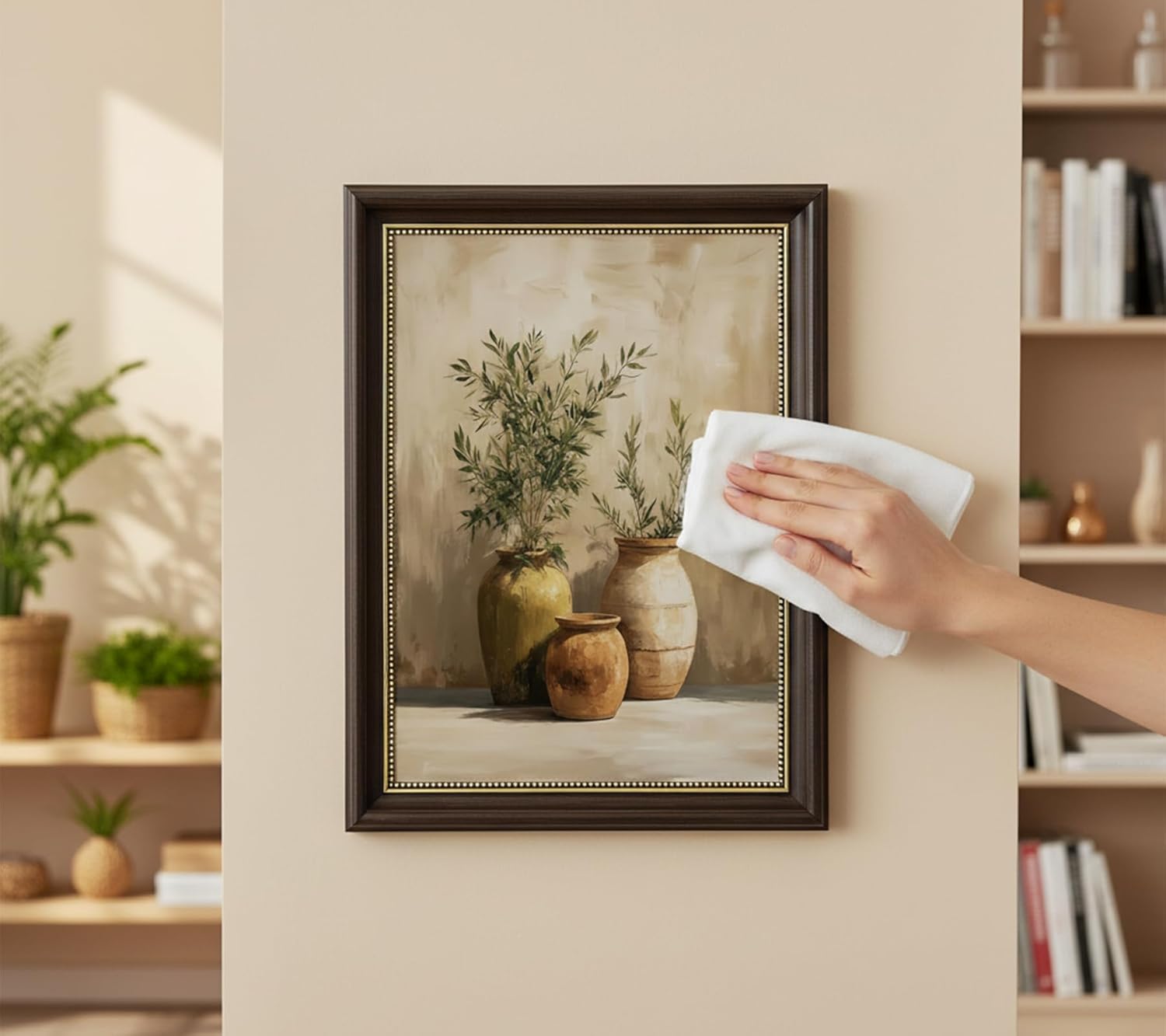 Vintage Dark Brown Framed Canvas Wall Art Olive Branch Terracotta Vase Painting Picture Wall Decor Kitchen Botanical Still Life Poster Print Artwork for Farmhouse Home Decoration 12x16in